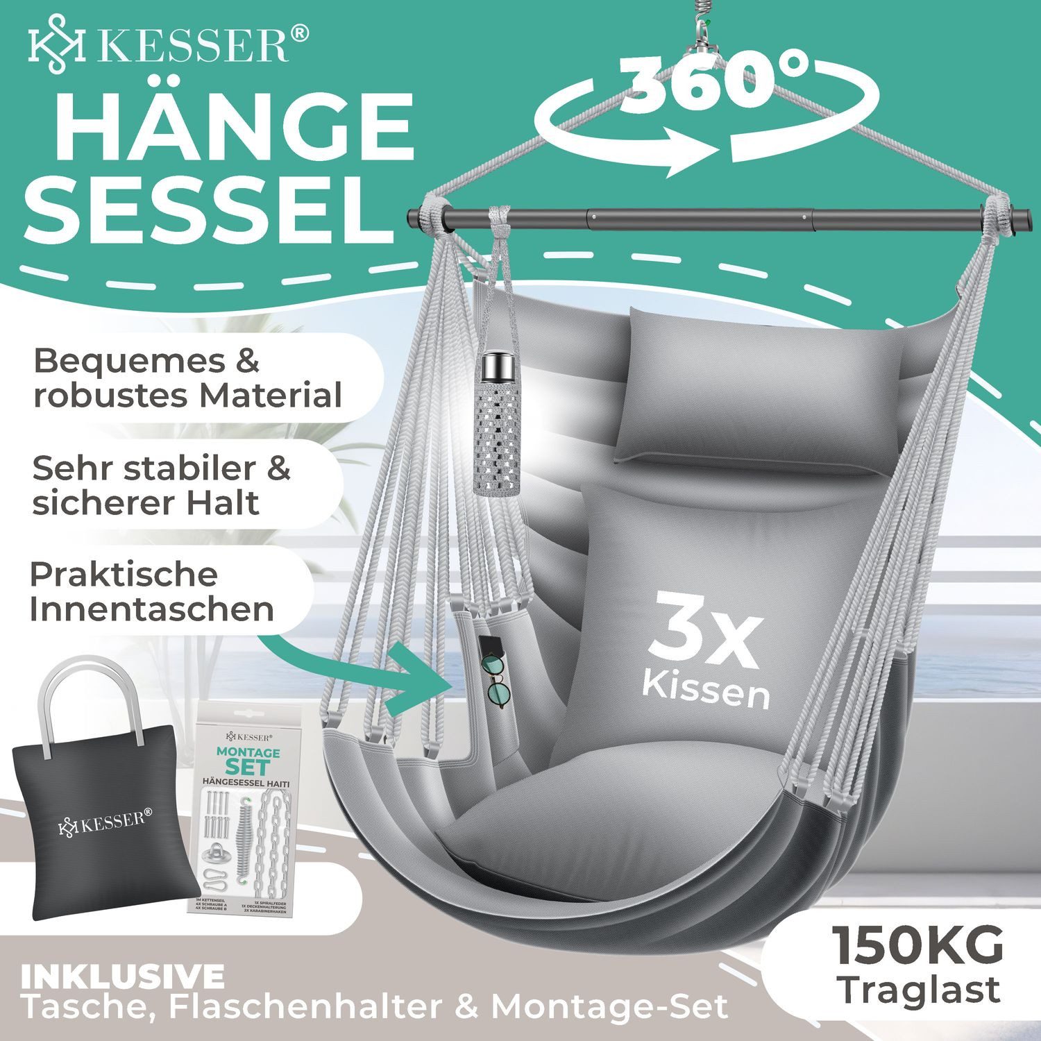 KESSER Hängesessel Haiti 150kg Traglast, Indoor & Outdoor Hängestuhl (Hänge günstig online kaufen