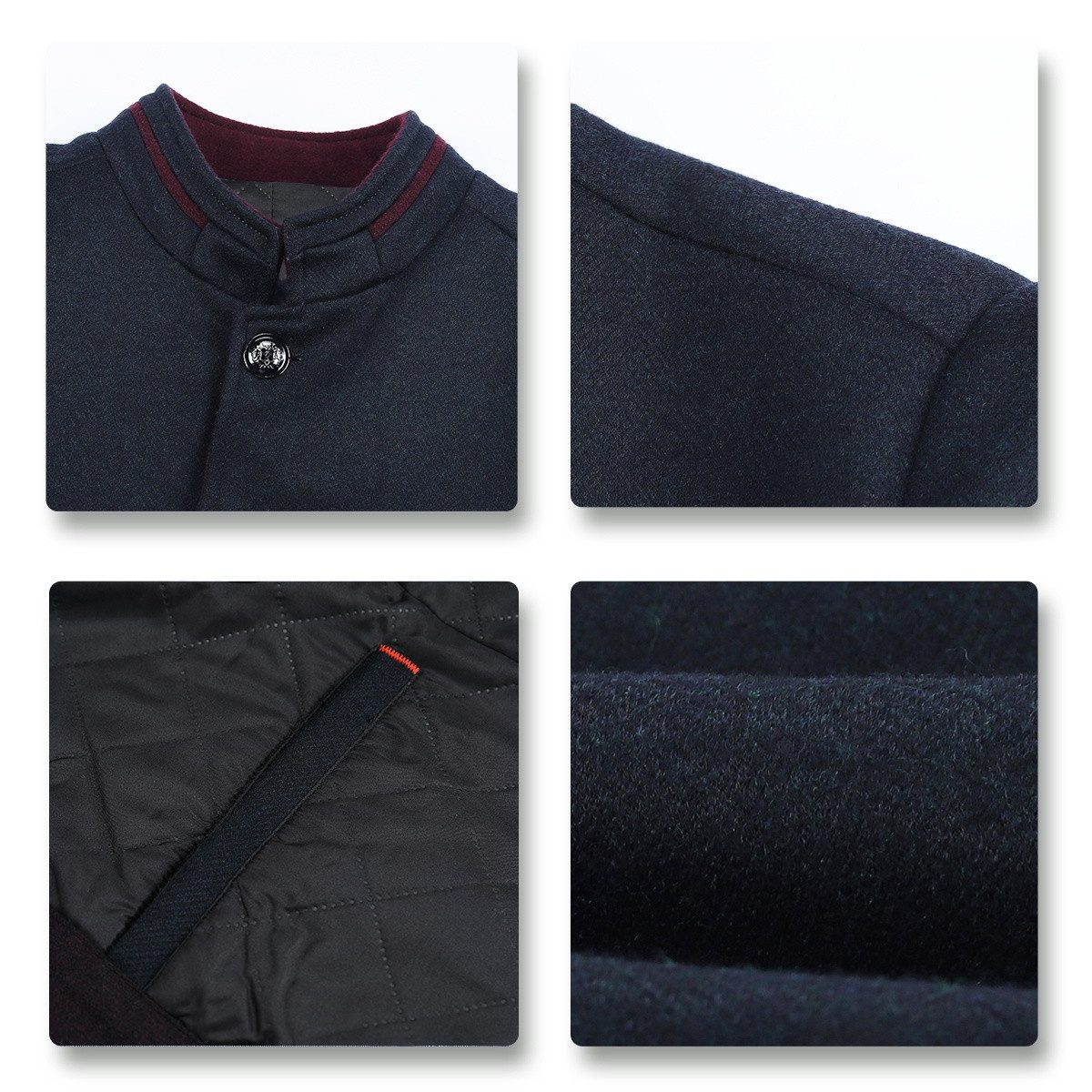 Allthemen Kurzmantel Herren Manteljacke mit Stehkragen Wollmantel Winter Business Jacke