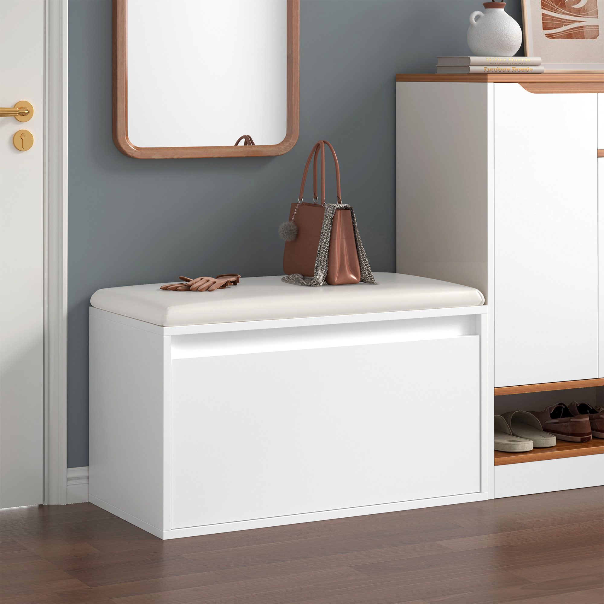 en.casa Schuhbank, Schuhbank »Degerfors« mit Schublade 80 x 39 x 45 cm Weiß
