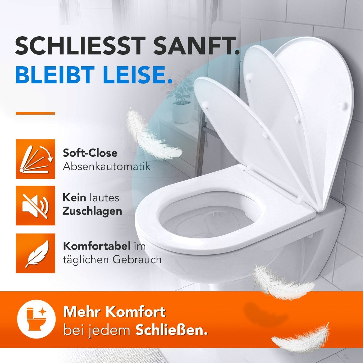 Belvit WC-Sitz Design Slim mit Absenkautomatik/Soft-Close Duroplast weiß dünn (1-St), Duroplast, Soft-Close-Funktion – Bild 3 von 5