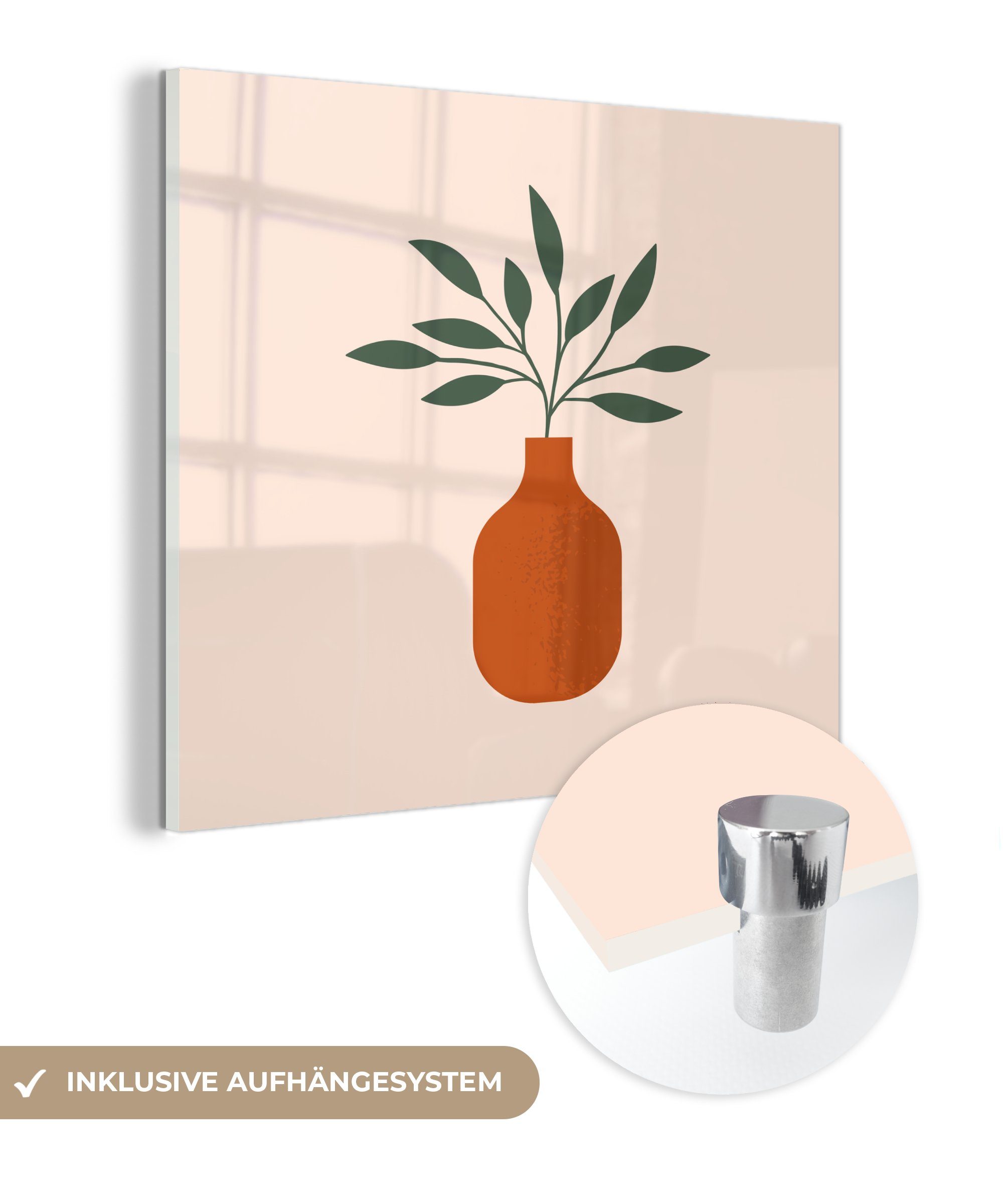 MuchoWow Acrylglasbild Vase - - Wandbild Wanddekoration Foto Glasbilder Glas Sommer auf - auf - St), Pflanze, Bilder - Glas (1