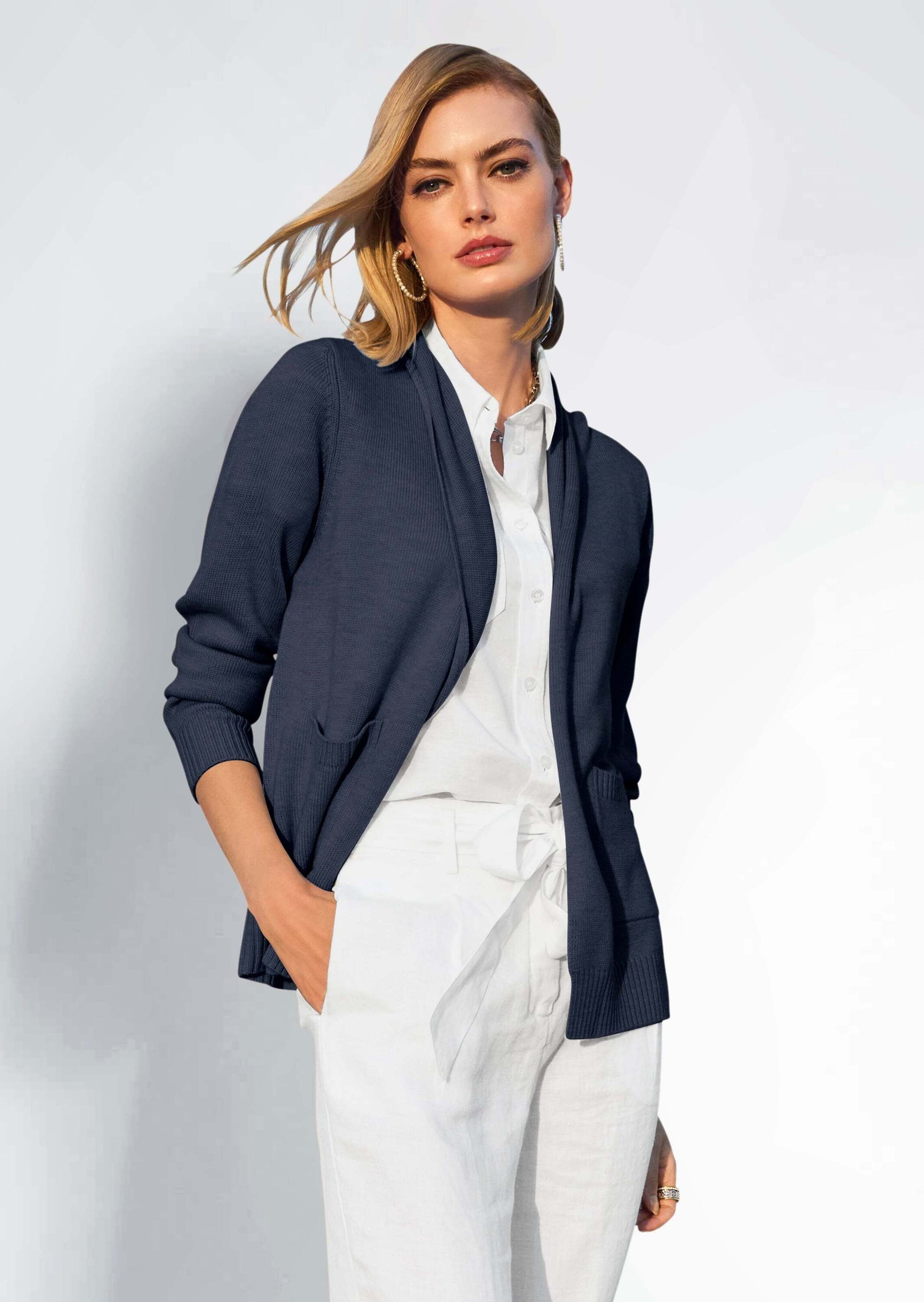 MADELEINE Strickjacke Langarm Cardigan mit Schalkragen, Kaschmir Lässige Form ohne Verschluss, hochwertige Wolle