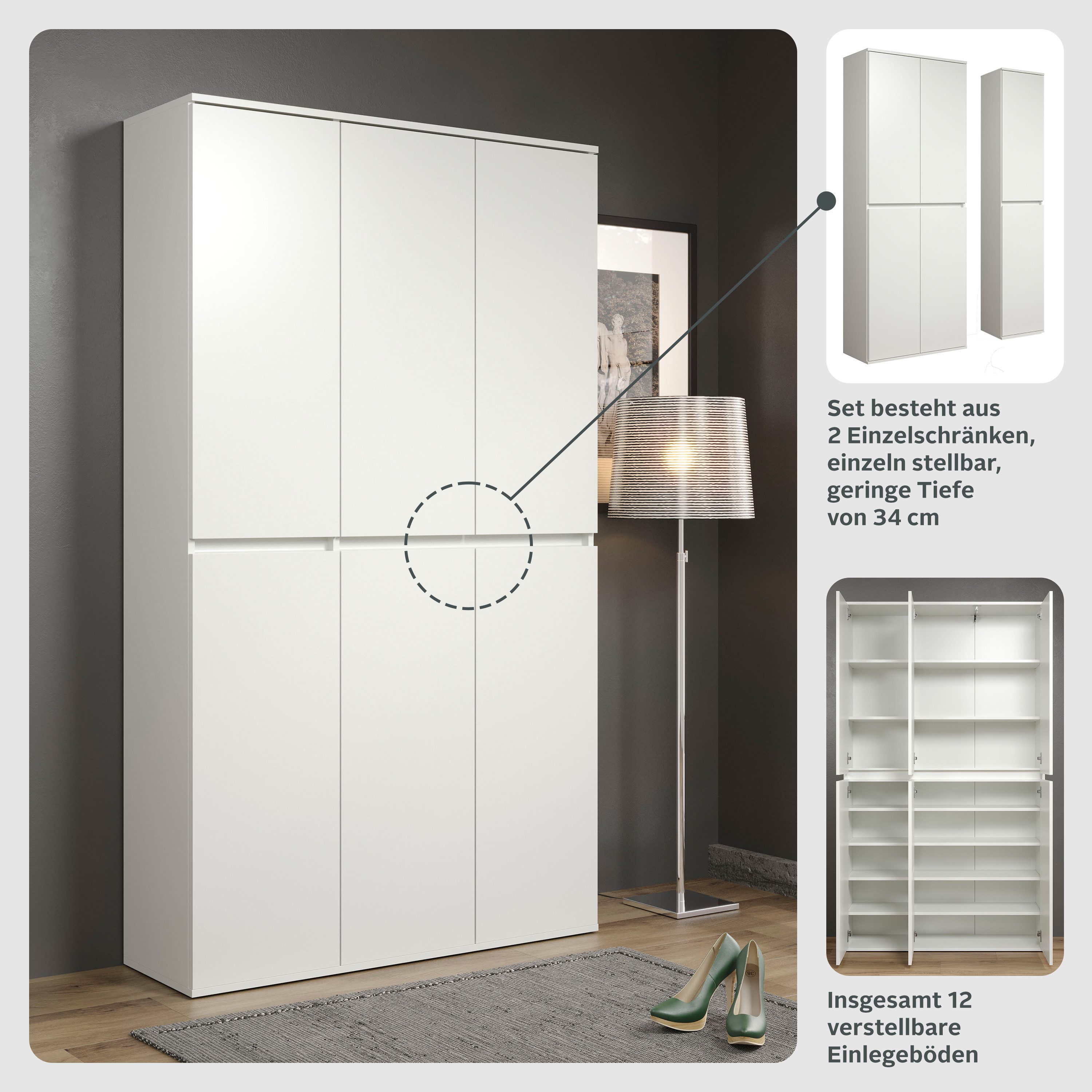 Home affaire Garderoben-Set Novara, Mehrzweckschrank mit 6 Türen - (B/T/H) 111/34/191 cm – Bild 5 von 5