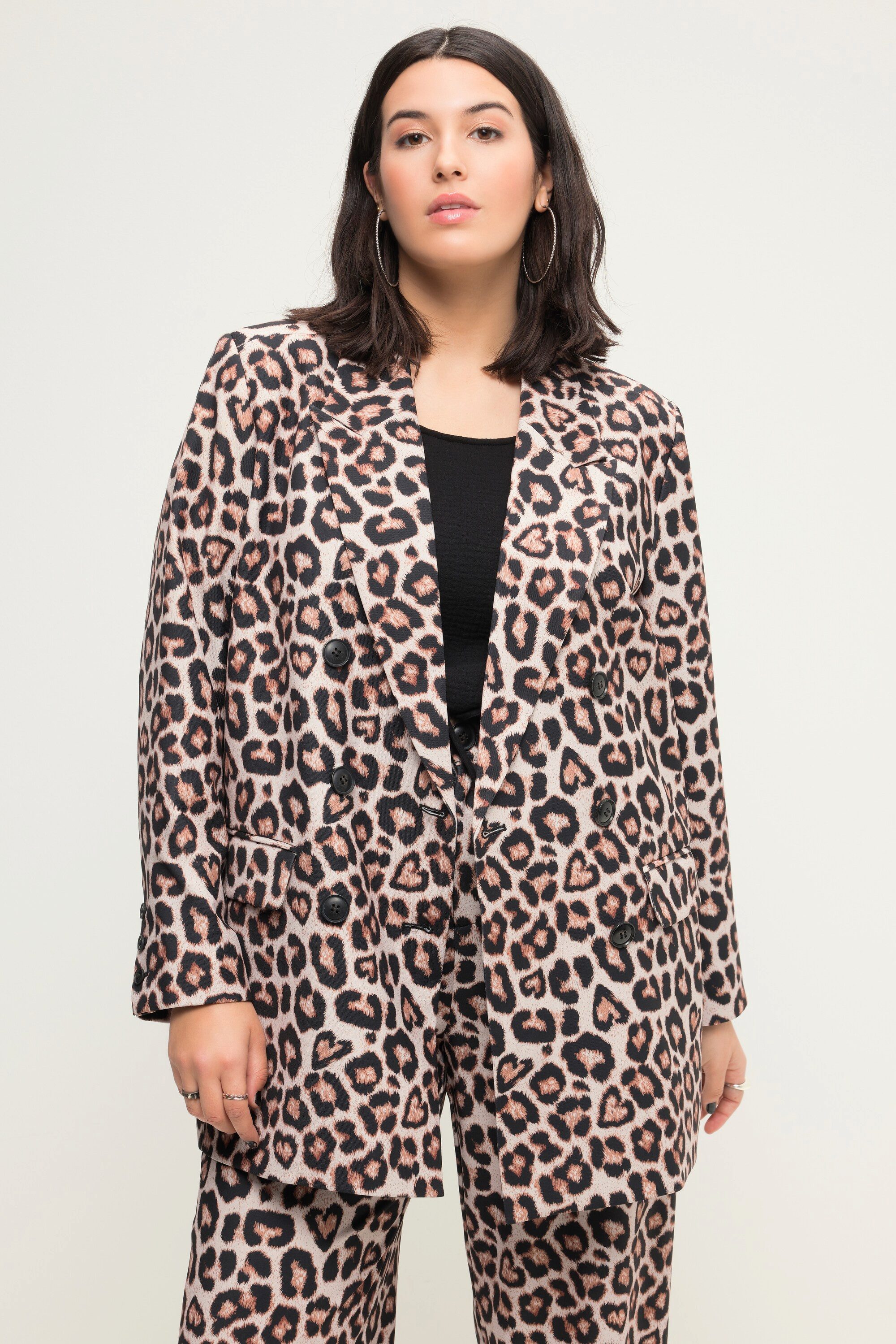 Studio Untold Blusenblazer Blazer Straight Fit doppelreihig Leoprint Langarm