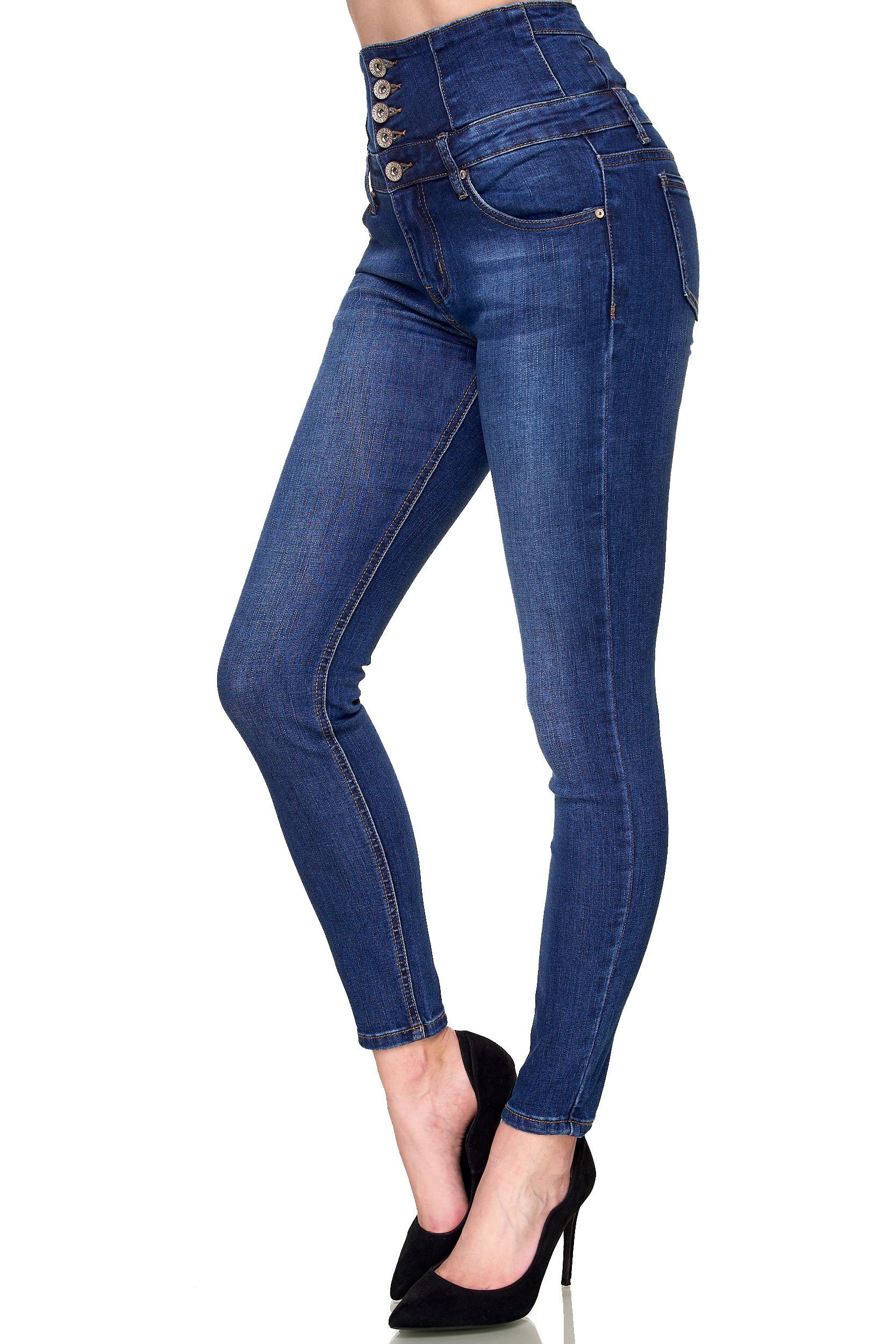 stretch High Elara Hamburg Damen (1-tlg) Elara Navy High-waist-Jeans Jeans Waist Skinny