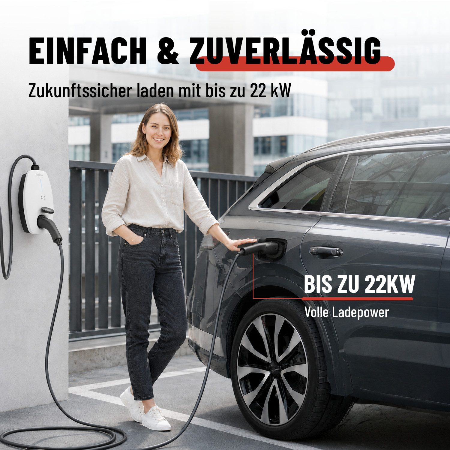 ABSINA Typ 2 Ladekabel 22kW 32A 5 Meter 3-phasig Mode 3 für E-Auto Elektroauto-Ladegerät (32000 mA, 1-tlg., 1 & 3 phasig, IP65 Zertifizierung, 10.000 Steckerzyklen)