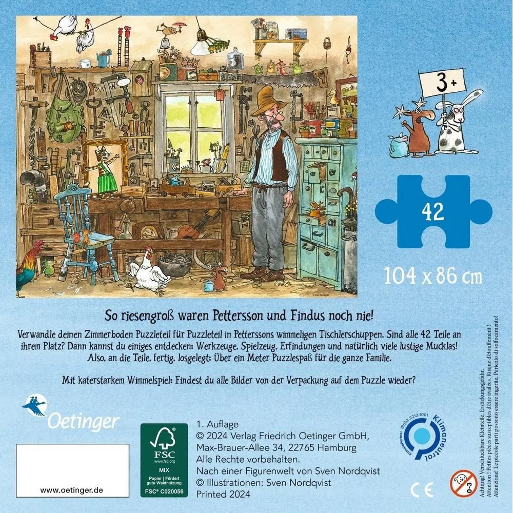 Oetinger Puzzle Pettersson und Findus. Riesen-Puzzle. Petterssons Tischlerschuppen...., 42 Puzzleteile