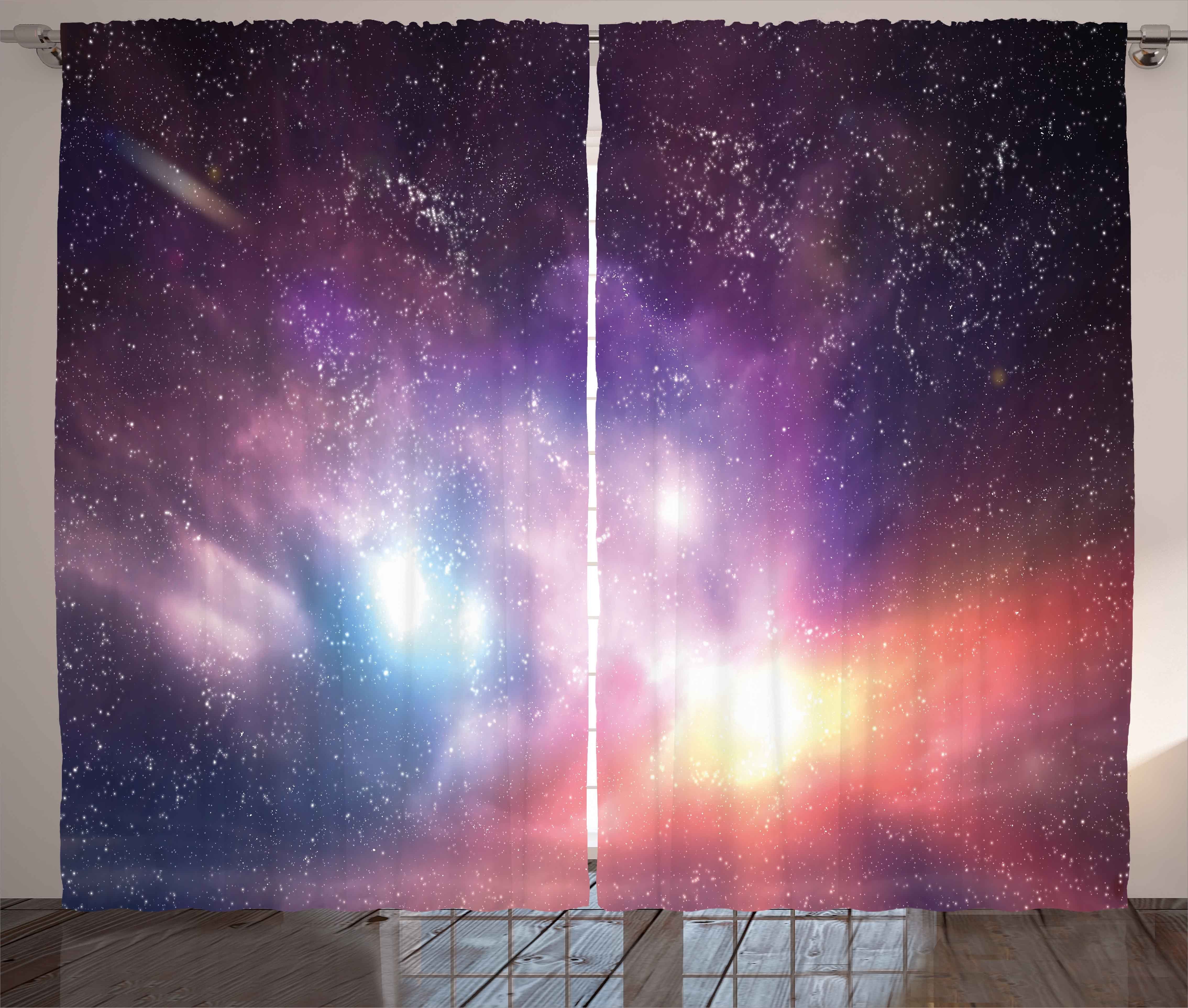 Gardine Schlafzimmer Kräuselband Vorhang mit Abakuhaus, Haken, Schlaufen und Cosmos Raum Universum Galaxis