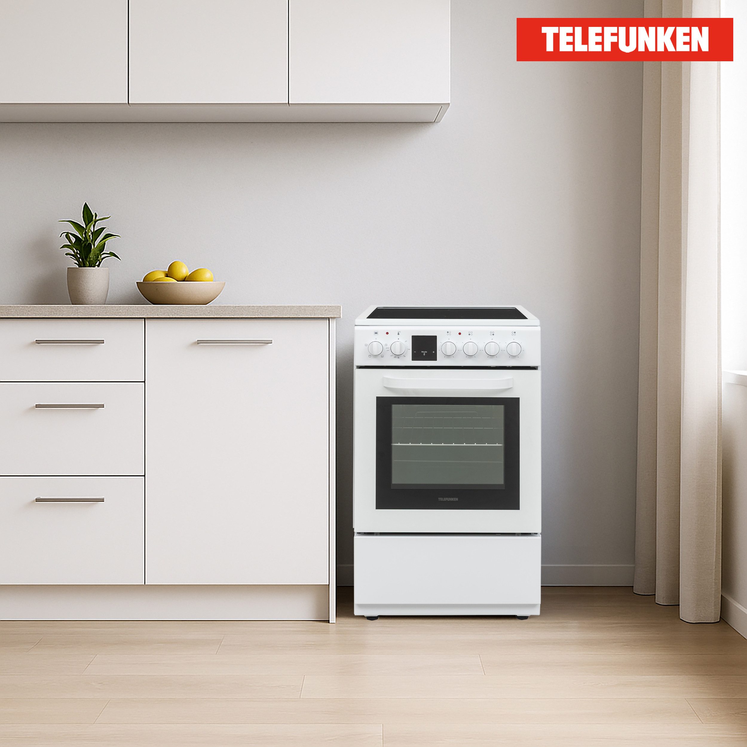 Telefunken Elektro-Standherd BSHC55AI, Elektroherd freistehend 50 cm breit, Herd mit Backofen und Kochfeld