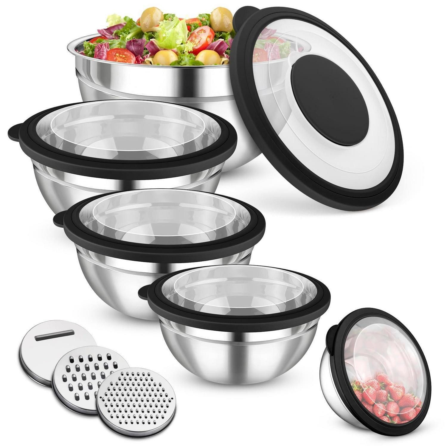 LuxusKollektion Rührschüssel Rührschüssel Set Edelstahl Schwarz 5er, Metall, (5-tlg)