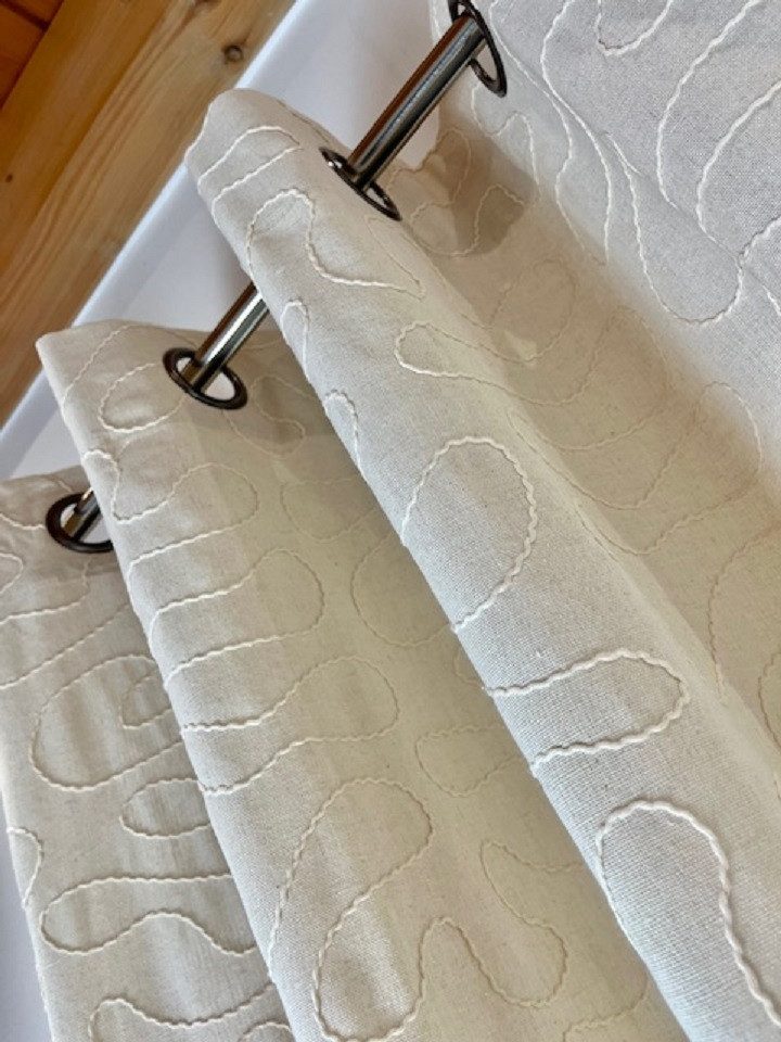 novumfix Vorhang Ösenvorhang hell beige mit Stickerei Ethno-Style 140x260cm(BxH), blickdicht, Baumwollmischgewebe