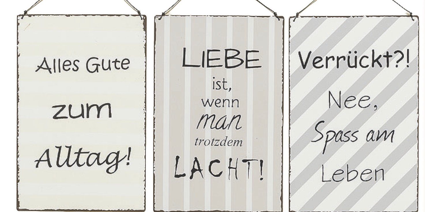 BOLTZE Wandbild, Liebe, 3er Set Vintage Retro Blechschilder mit