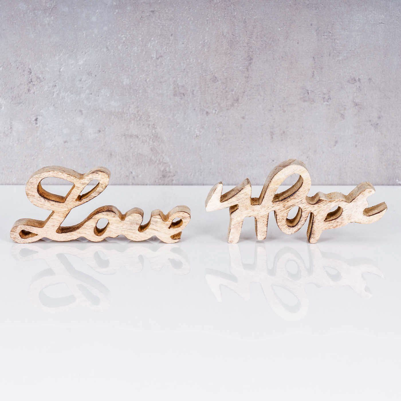 Levandeo® Deko-Schriftzug, Schriftzug Set Love Braun Deko Mango BxH Hope Natur 14x7cm Holz