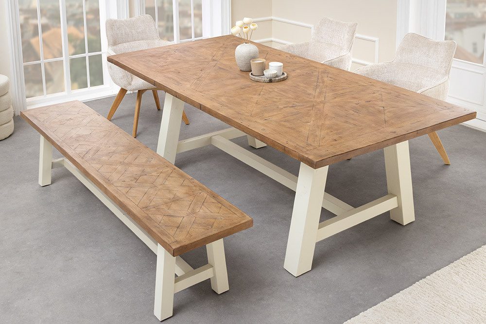 riess-ambiente Esstisch HAMPTONS 165cm hellbraun/creme - Pinienholz, 6 Sitzplätze, rechteckig (Einzelartikel, 1-St), Massivholz-Esstisch - ideal für Landhaus-Küchen, Wohn- und Esszimmer