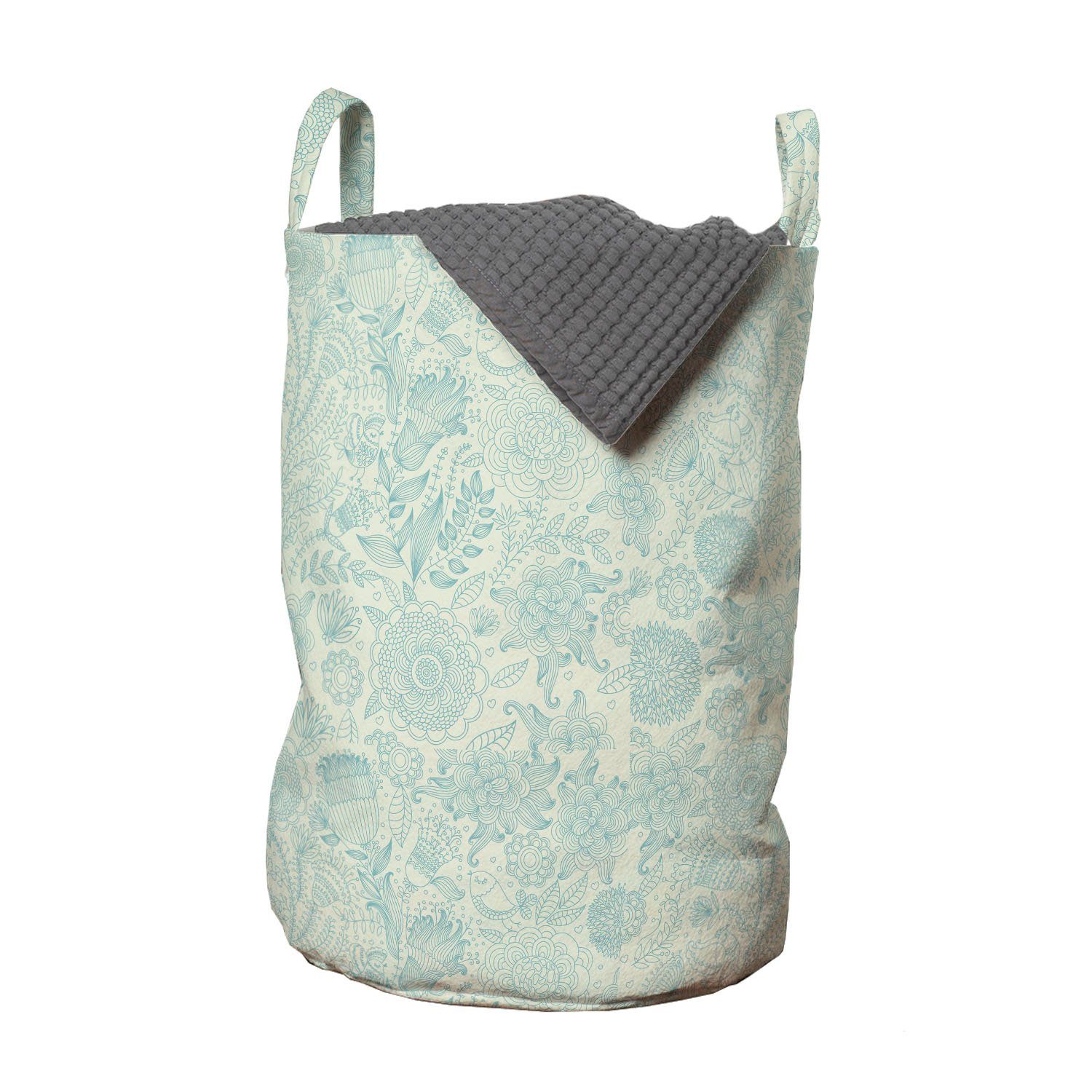 Abakuhaus Wäschesäckchen Wäschekorb mit Griffen Kordelzugverschluss für Waschsalons, Blau und Grün Antike Blumen | Wäschesäcke