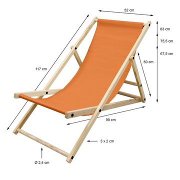 ECD Germany Gartenliege Sonnenliege Gartenliege Relaxliege Strandstuhl Klappliegestuhl, klappbar aus Holz 3 Liegepositionen bis 120 kg Orange
