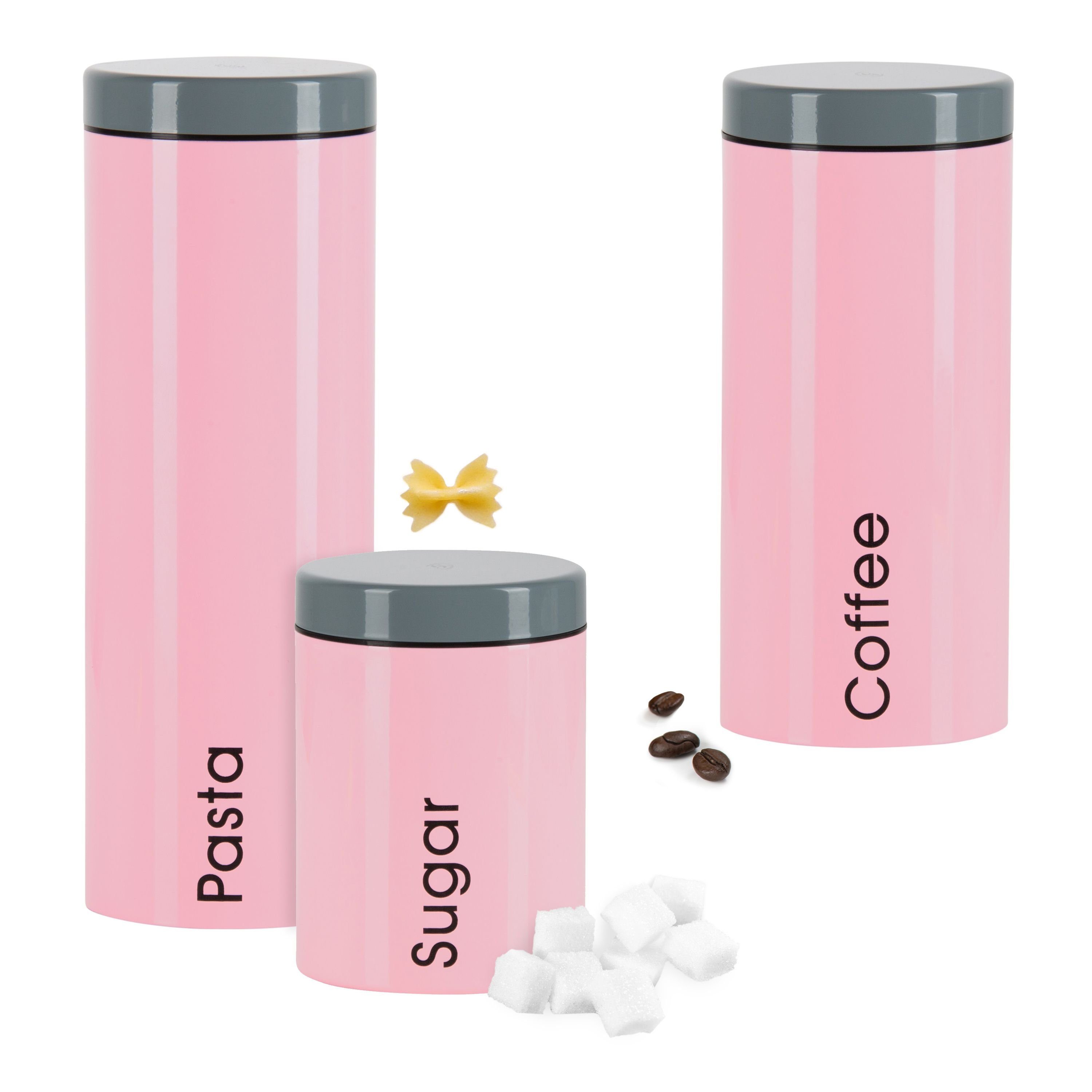 Genius Vorratsglas 3er Set Vorratsdosen Genius: Pasta + Coffee + Sugar, Metall Pink | Vorratsgläser
