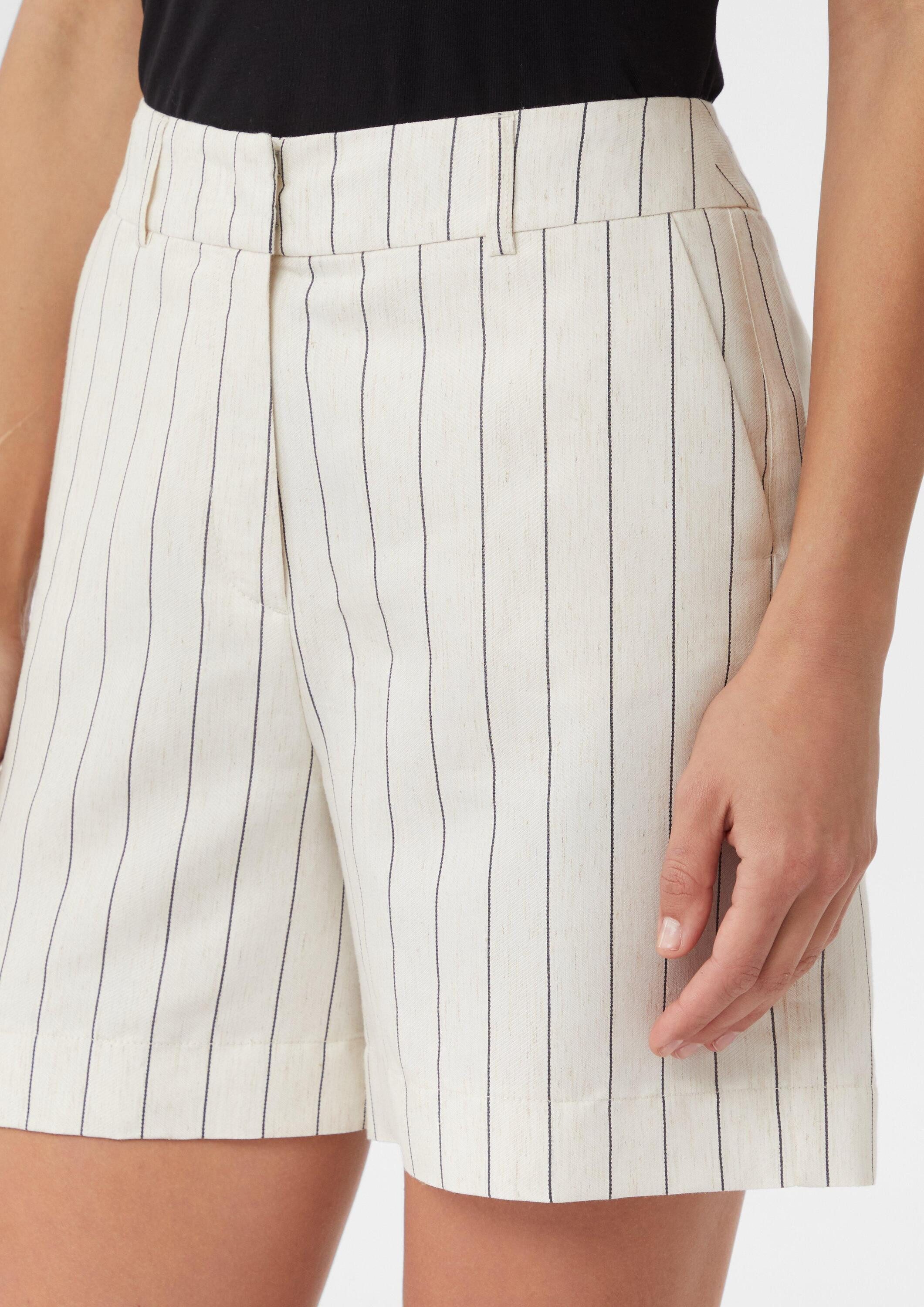 comma Shorts Hose Gestreifte Shorts aus Leinenmix