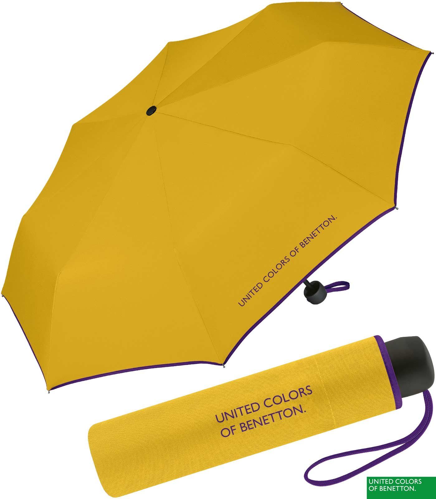 kontrastreichem United Colors mit leuchtende Super uni, Modefarben - Saum Benetton gelb-lila Mini Taschenregenschirm of