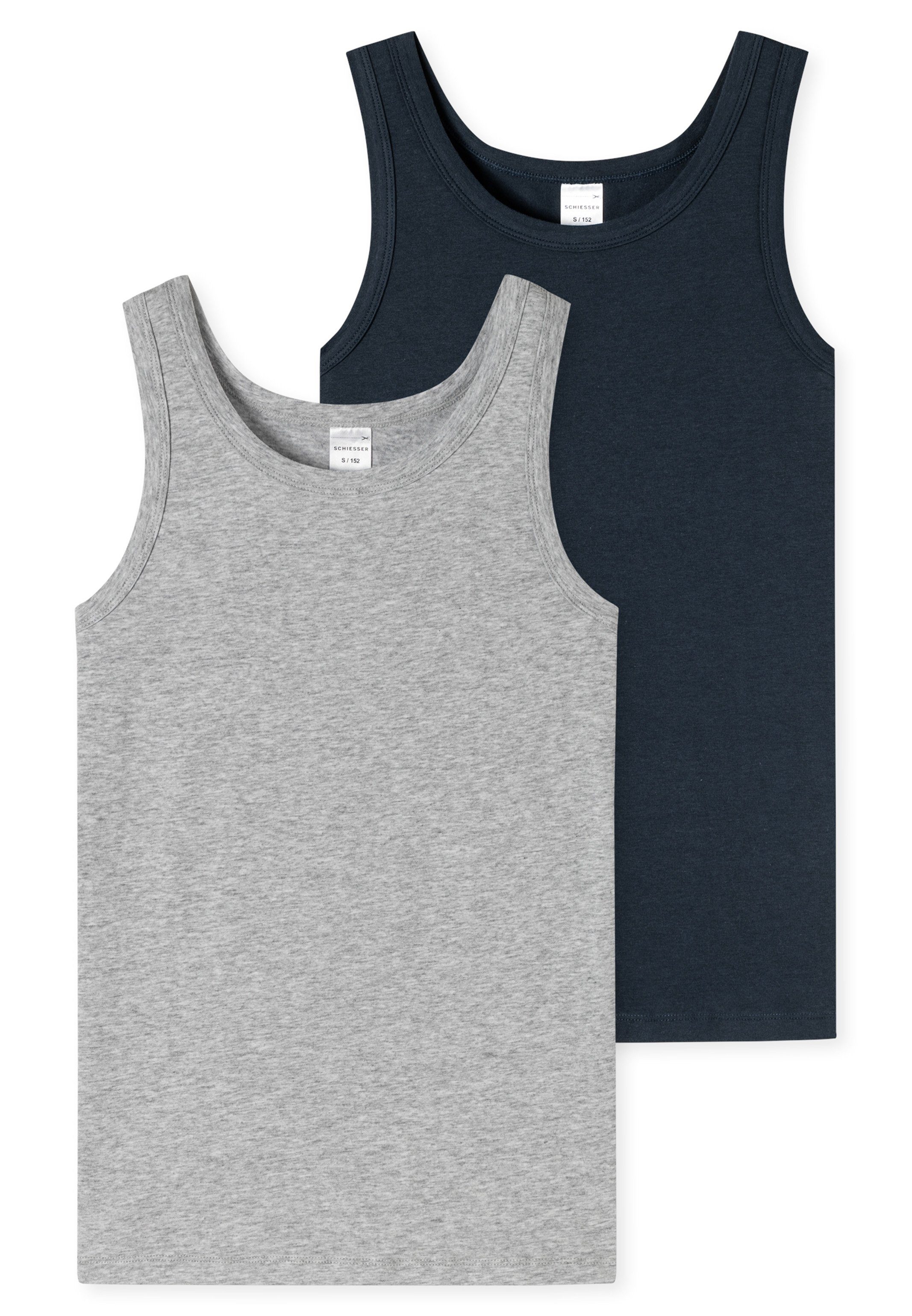 Halsausschnitt Tanktop 2er / - Unterhemd Cotton Grau 908 Unterhemd - Runder 2-St) / 95/5 - Pack Organic Schiesser Dunkelblau Baumwolle (Spar-Set,