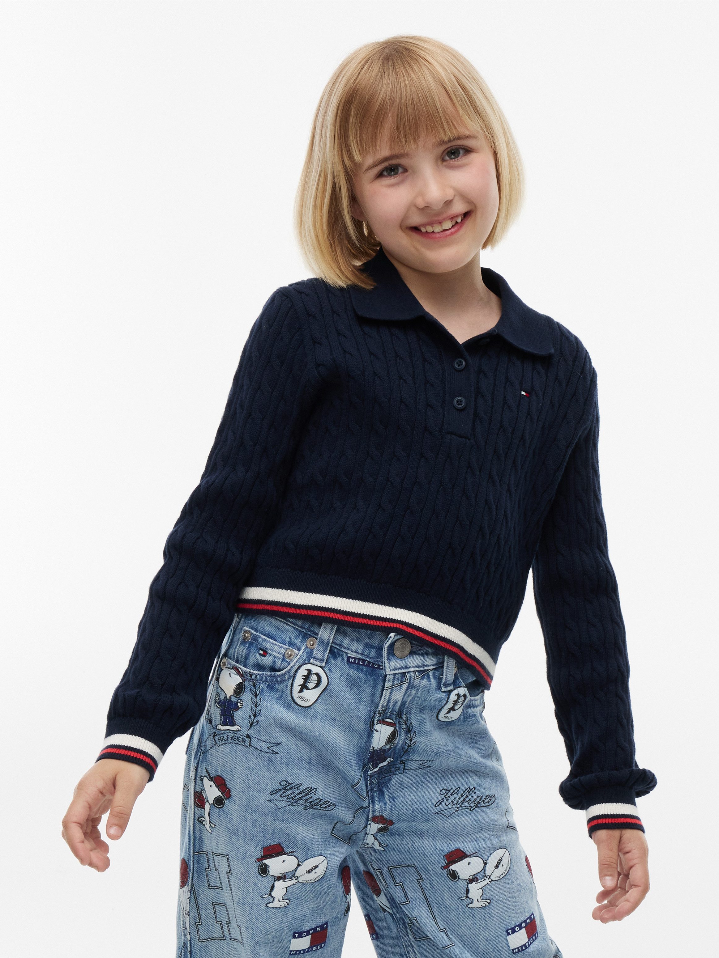 Tommy Hilfiger Strickpullover Polokragen und Knopfleiste, reine Baumwolle, Kinder bis 16 Jahre