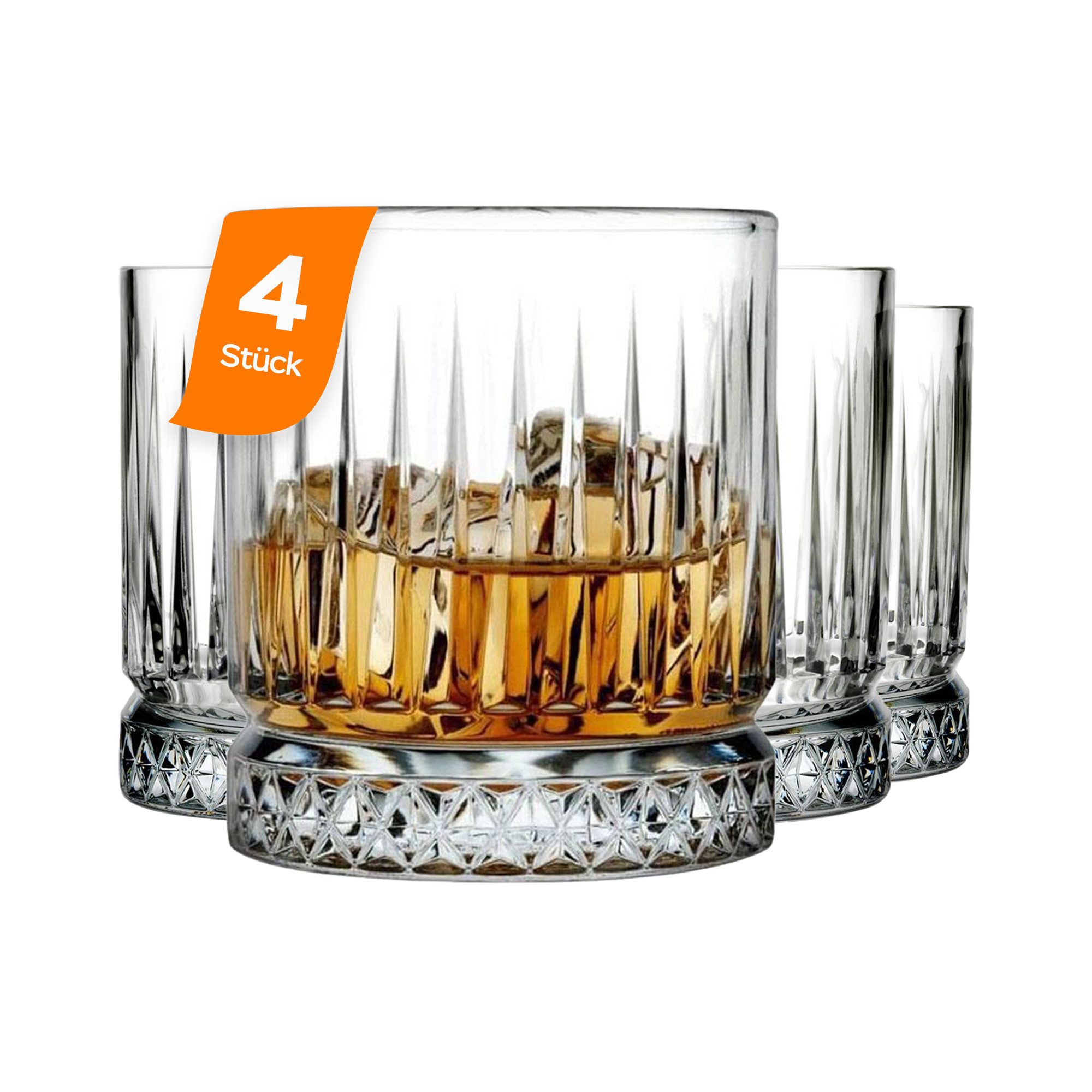 Pasabahce Gläser-Set Elysia Whiskeyglas, 4-tlg., Glas, 4er Set, 210ml, ideal für Whisky, Bourbon oder Cocktails