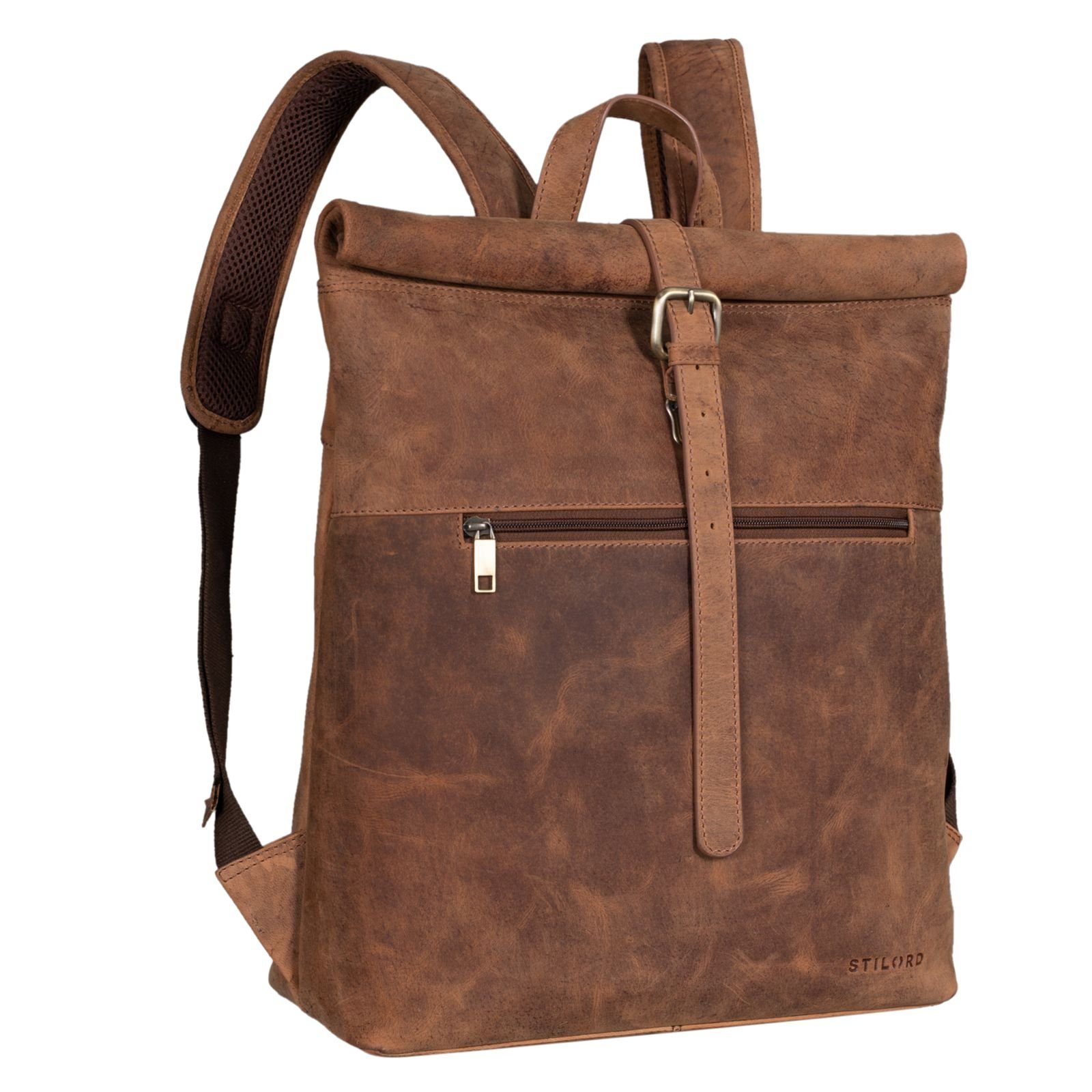 Notebook-Rucksack "Lance" Fahrradrucksack Leder Roll-Top Rucksack