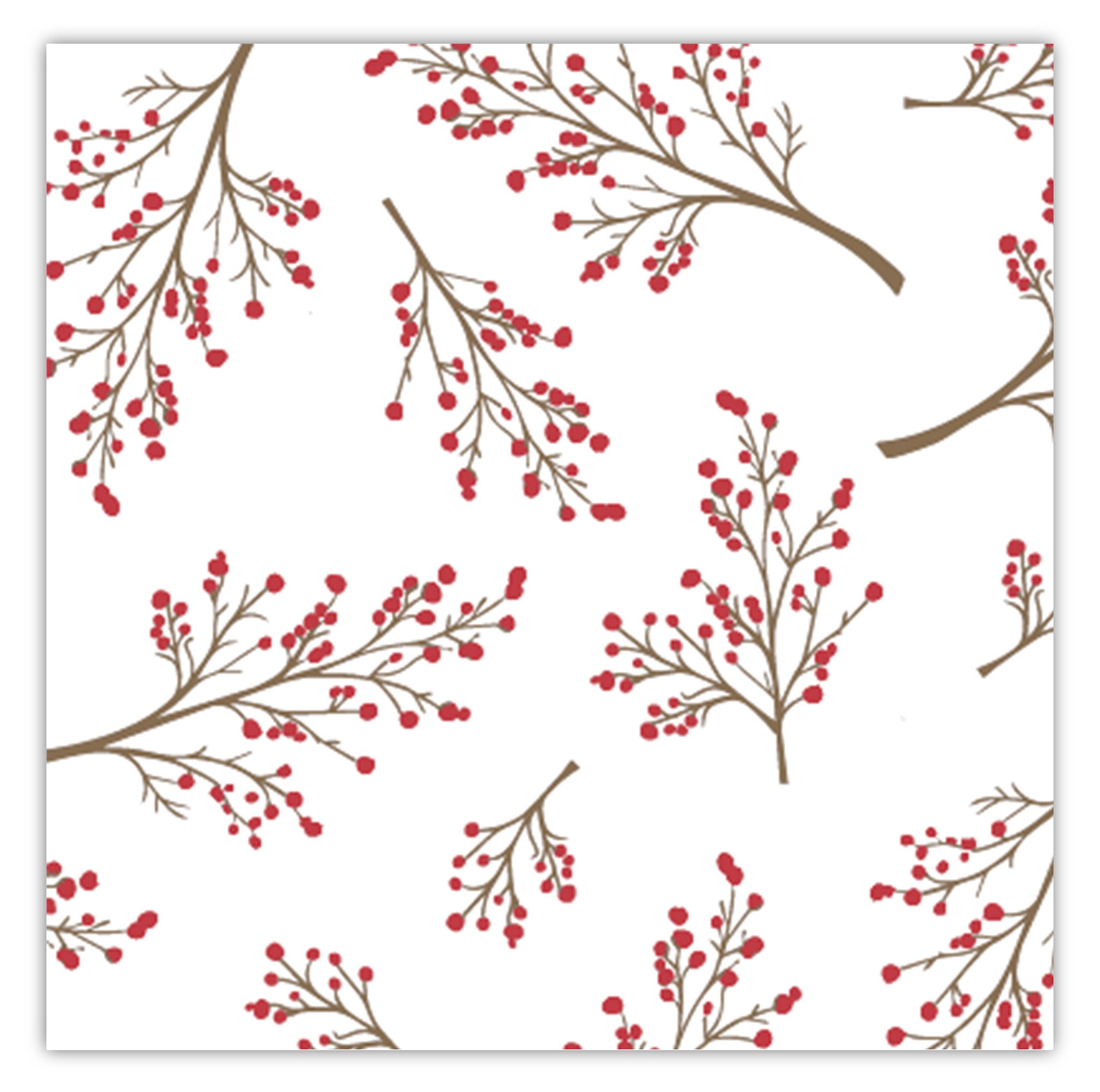 AVA Papierserviette, Servietten stoffähnlich 40x40cm mit Winterbeeren Motiv Weiß / Rot