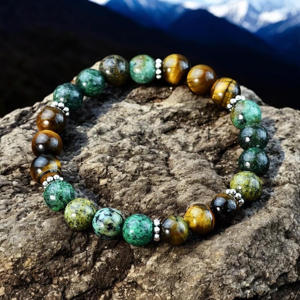 Eden Stone Armband Schwarzer Stein & Türkis Jaspis Tigerauge Armband Stretch, Handgemacht (1-tlg), Edelstein