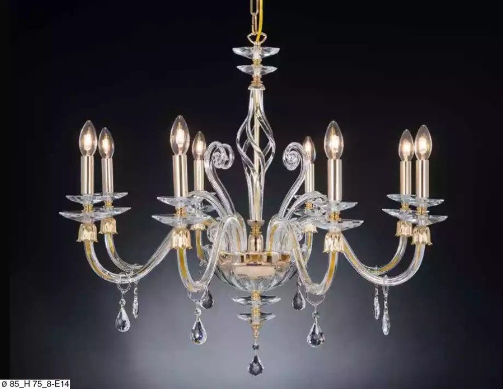 JVmoebel Kronleuchter Kristall-Hängeleuchte in Gold mit eleganten Verzierungen, Keine Funktionen, Leuchtmittel wechselbar, Tageslichtweiß, Made in Europa