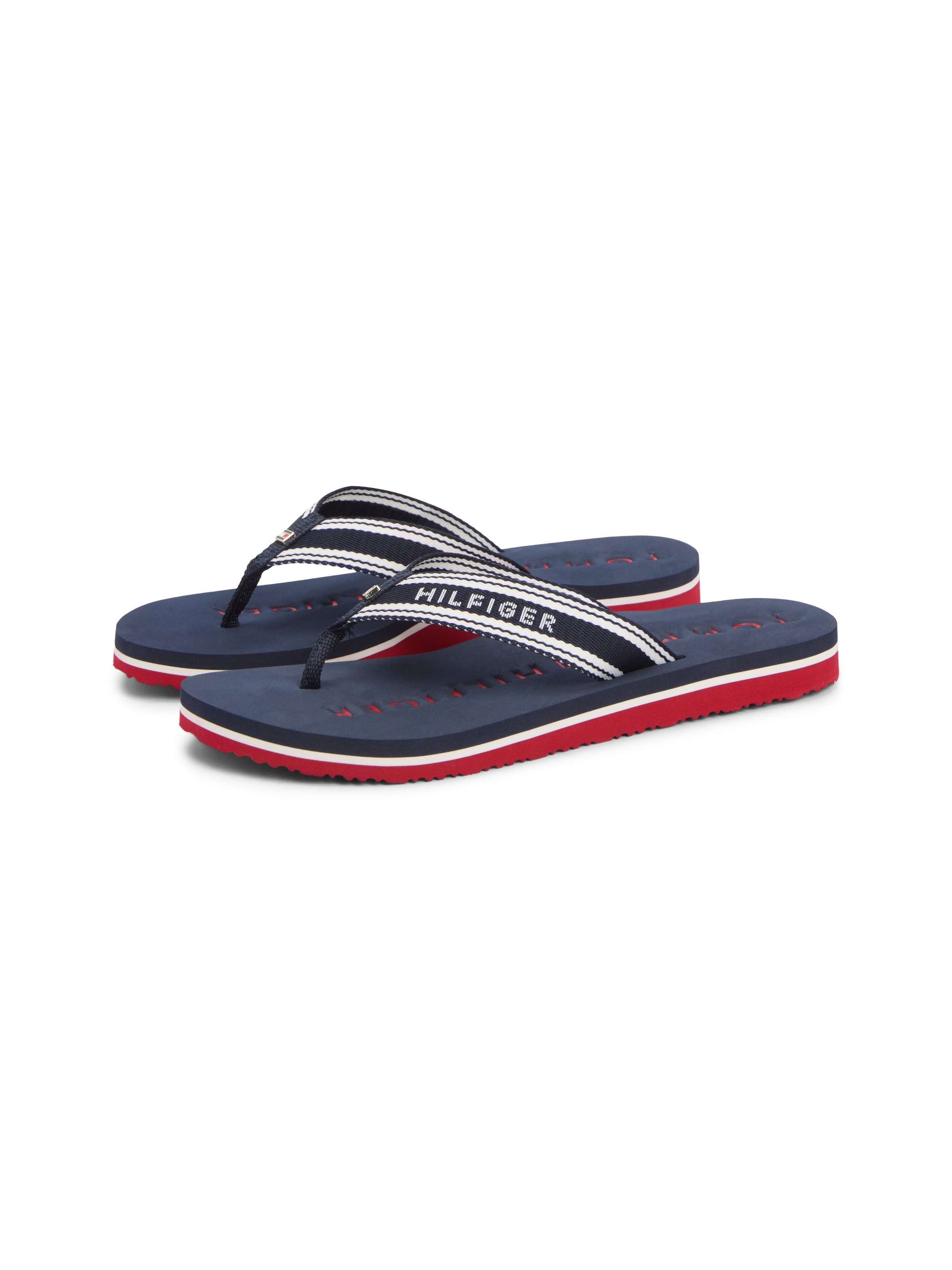 Tommy Hilfiger TH WEBBING SUMMER SANDAL Zehentrenner Sommerschuh, Strandschuh, Dianette mit Streifen und Logoschriftzug