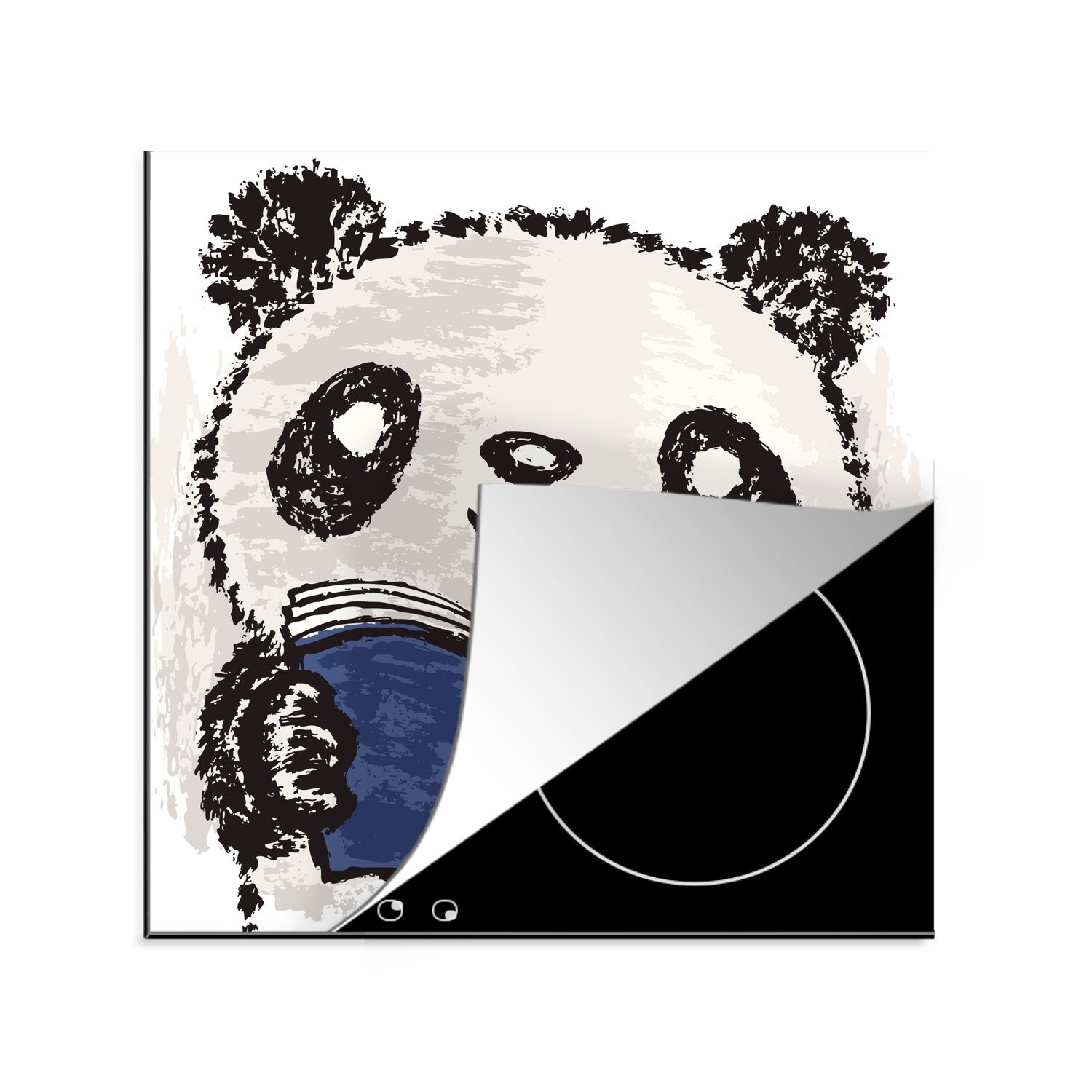 MuchoWow Herdblende-/Abdeckplatte Buch - Panda - Schwarz und Weiß, Vinyl, (1 tlg), 78x78 cm, Ceranfeldabdeckung, Arbeitsplatte für küche