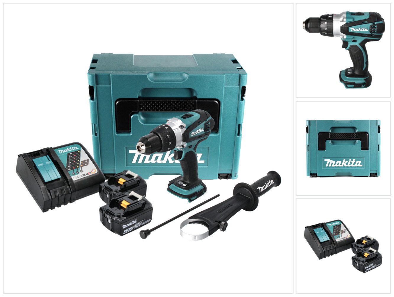 Makita Akku-Schlagbohrschrauber DHP 458 RMJ Akku Schlagbohrschrauber 18 V 91 Nm + 2x Akku 4,0 Ah