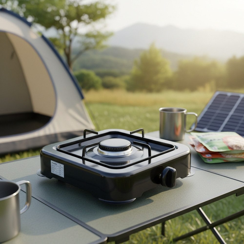 Melko Gaskocher Gaskocher Campingkocher 1 flammig Gasherdplatte Camping Kochfeld, (1-St), Flamme stufenlos regulierbar durch Drehknopf