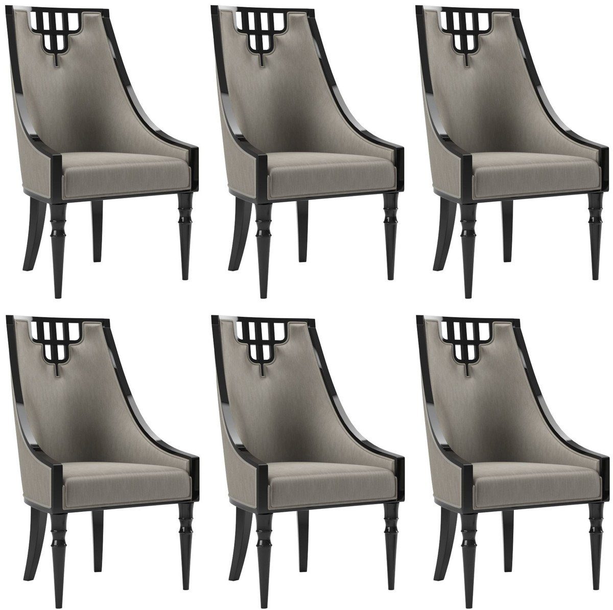 x - Möbel Padrino Stuhl Art Luxus Esszimmer Küchen Schwarz Art x - 55 Stühle Grau 6er 55 Deco cm / Casa Set Set Deco Esszimmerstuhl 105 Esszimmer H. Edles
