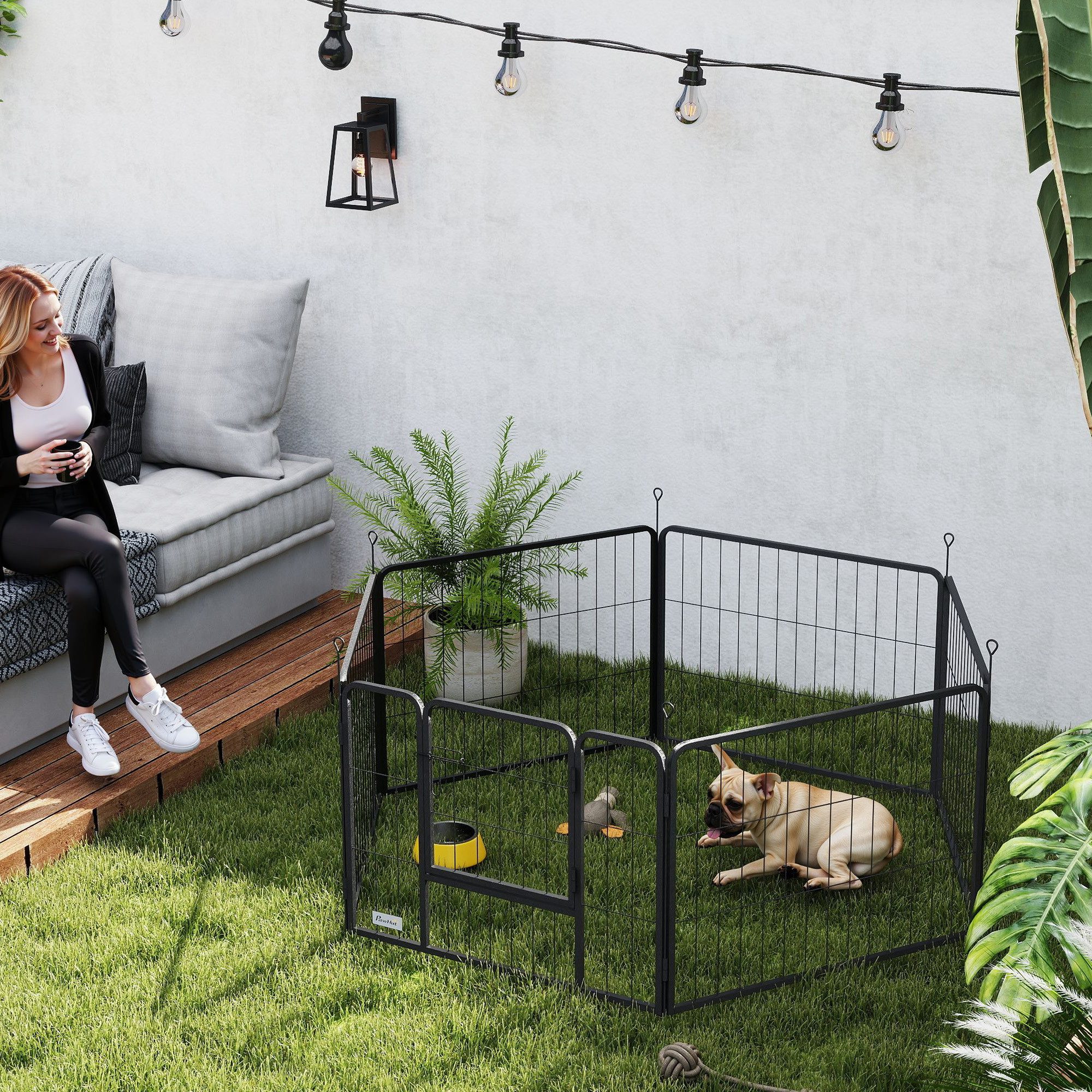 PawHut Freigehege Welpenlaufstall 6-TLG 60cm hoch Welpenauslauf, mit Tür, Freilaufgehege für kleine Hunde, Stahl, Grau