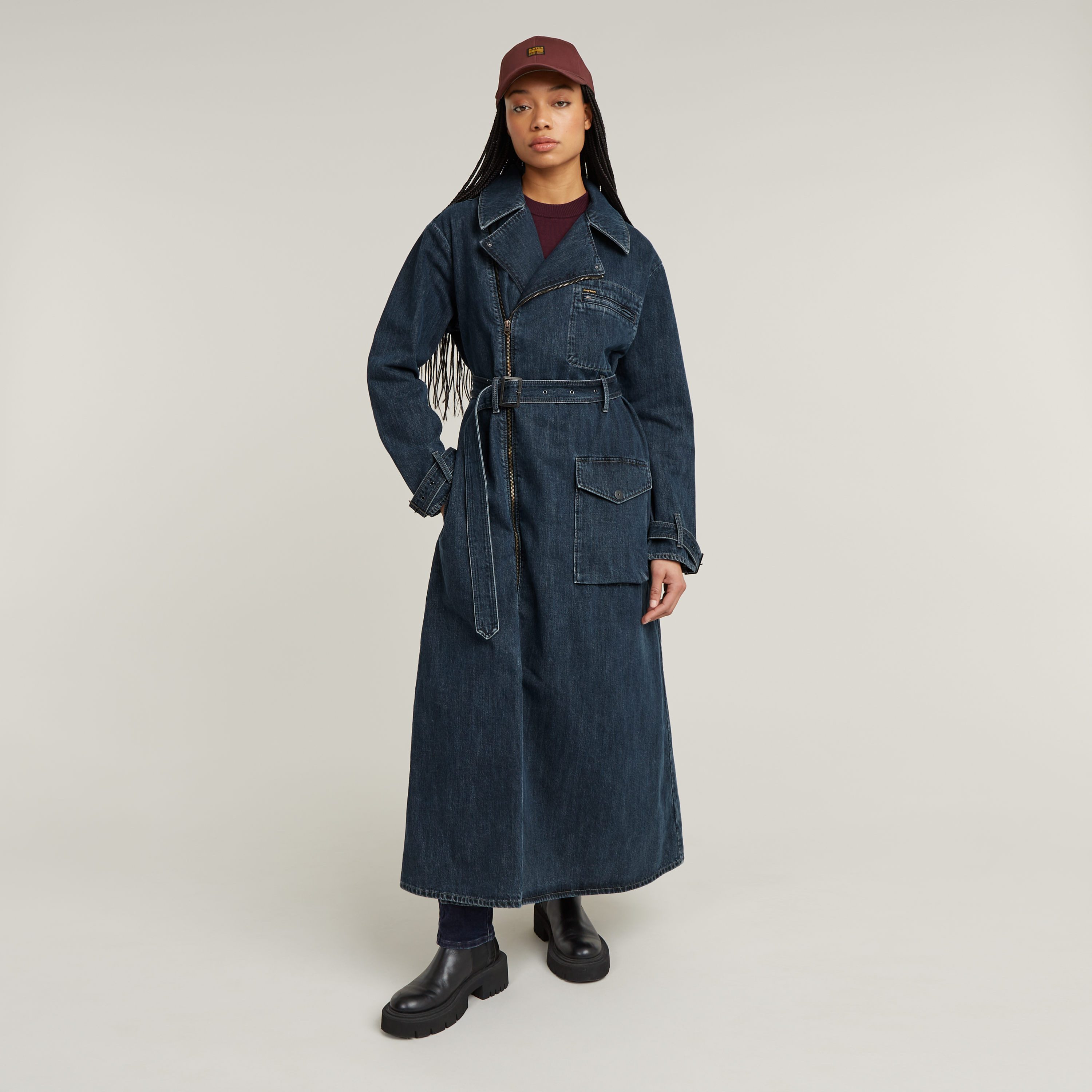 G-STAR Bikerjacke Long Biker Trench mit verstellbarem Taillengürtel
