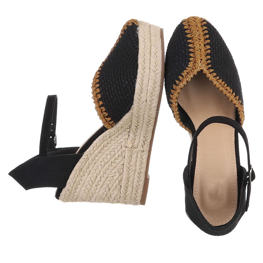 Ital-Design Damen Keilsandalette mit Bastoptik und Schnalle Plateaupumps (91849533) Keilabsatz/Wedge Pumps in Schwarz