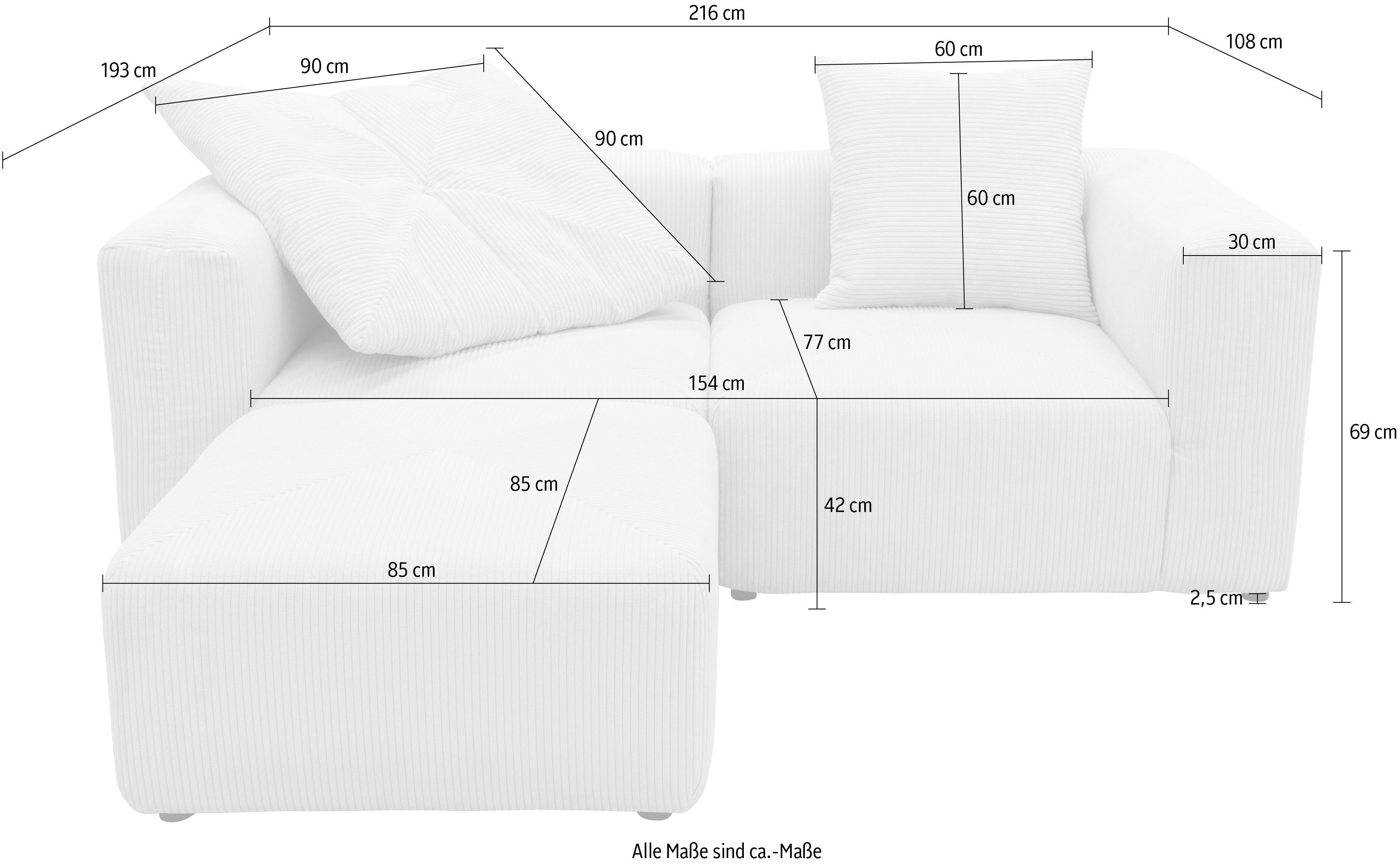 und aus creme Mittelelement Ecksofa RAUM.ID 2 Cord, Eck- 1 Hocker + Modulsofa, Gerrid, bestehend