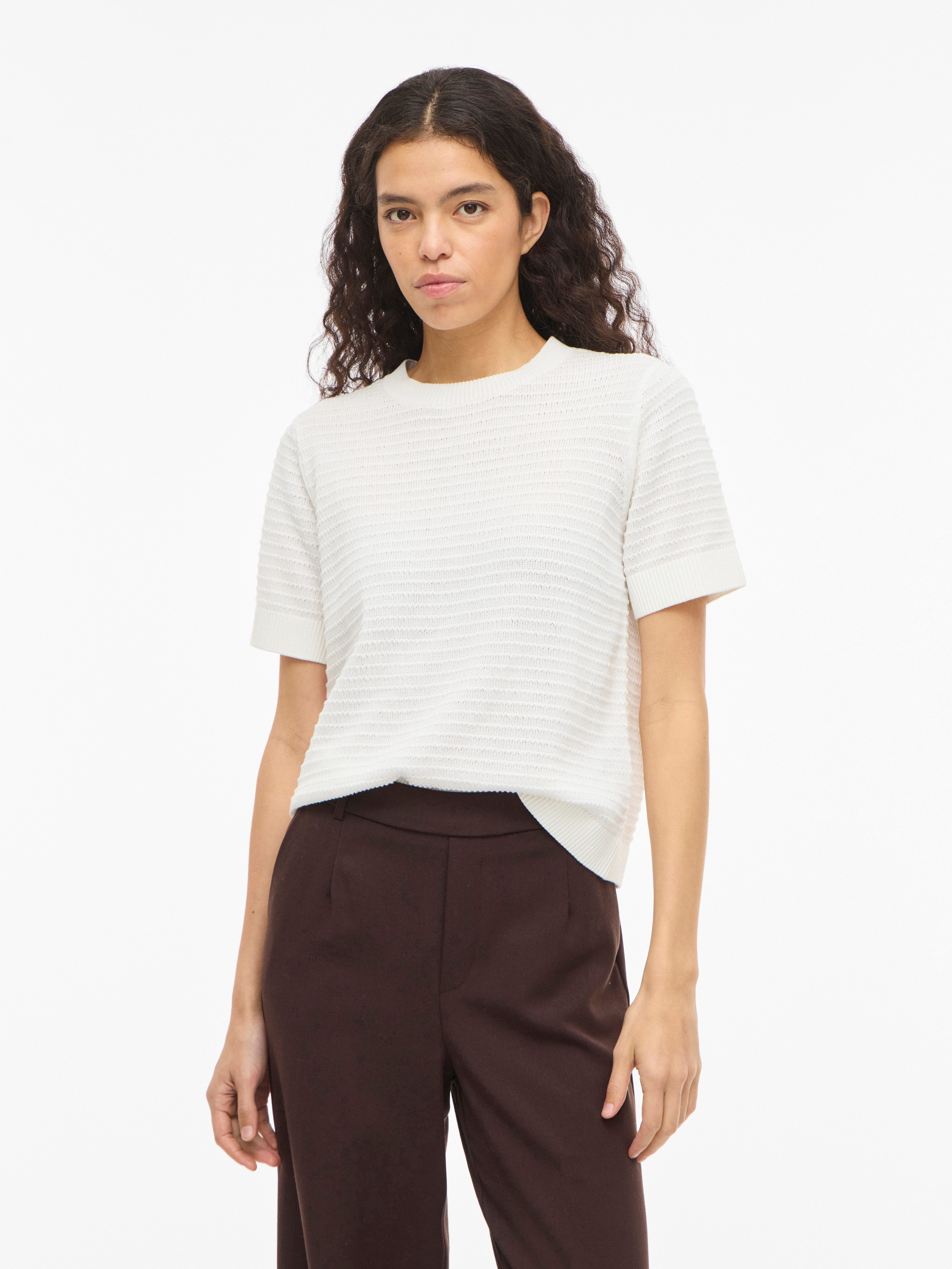 Vila Kurzarmpullover VILOLLO O-NECK S/S DETAIL KNIT TOP- NOOS