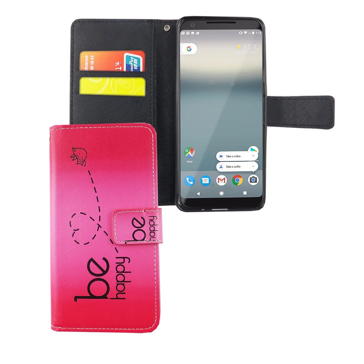 Google Pixel 2 XL Hülle – PU Leder Flip Case Mit Standfunktion, 3 Kartenfächern & Magnetverschluss In Schwarz