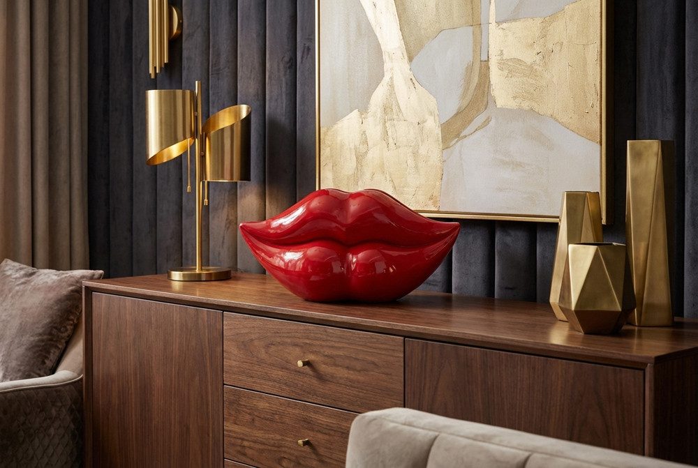 riess-ambiente Dekovase LIP 60cm rot – Lippenform, Hochglanz, Deko-Accessoire, Pop-Art (Einzelartikel, 1 St), handgefertigtes Statement Piece – ideal für Sideboard, Konsole & Tisch