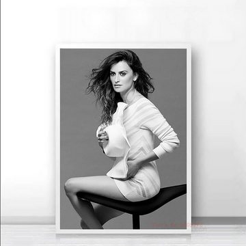 TPFLiving Kunstdruck (OHNE RAHMEN) Poster - Leinwand - Wandbild, Penelope Cruz - Kunstdrucke der spanischen Schauspielerin - (Leinwand Wohnzimmer, Leinwand Bilder, Kunstdruck), Farben: Schwarz, Weiß - Größe 13x18cm
