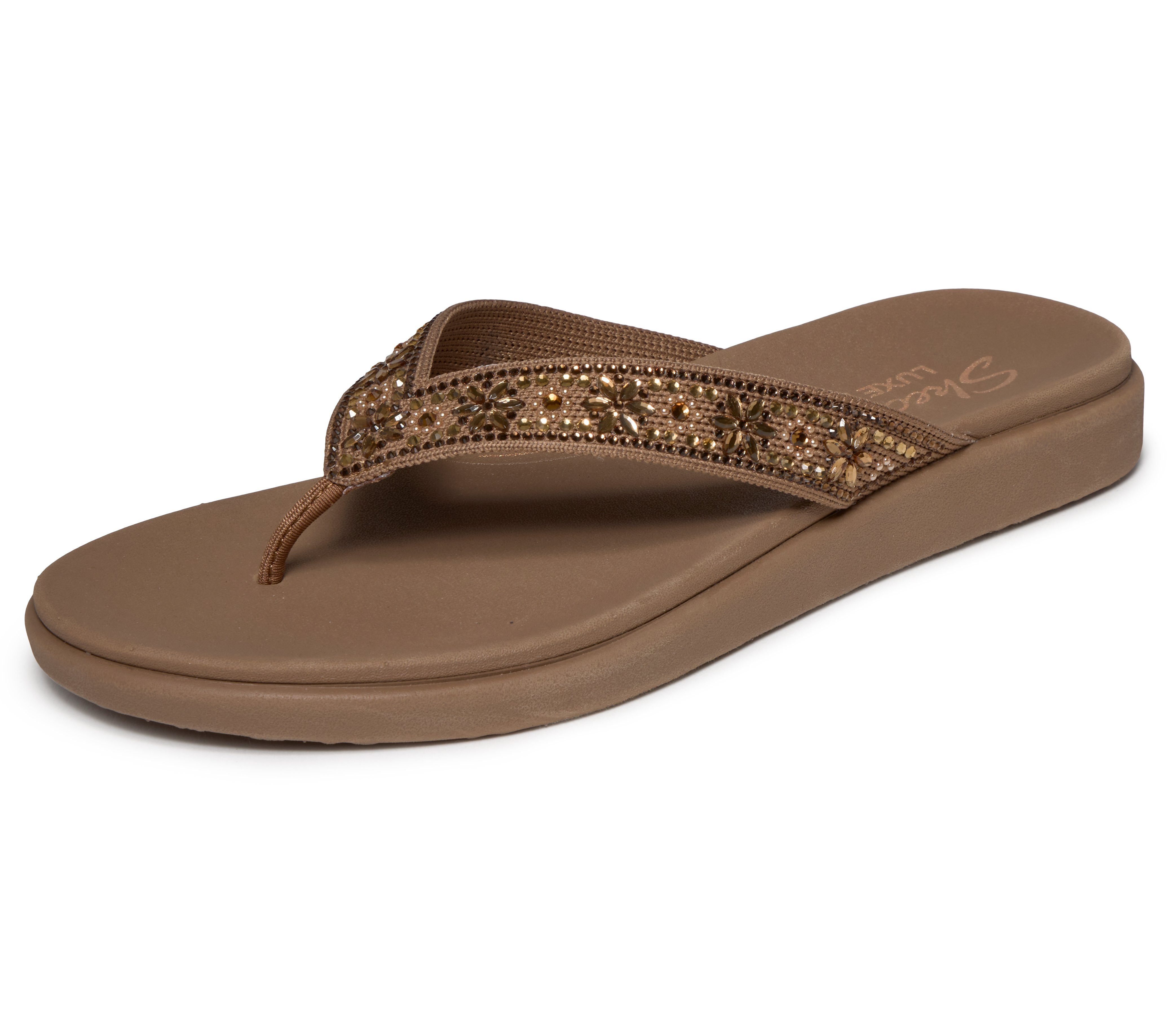 Skechers MEDITATION LUXE Zehentrenner Sommerschuh, Strandschuh, Urlaubsschuh mit Glitzersteine
