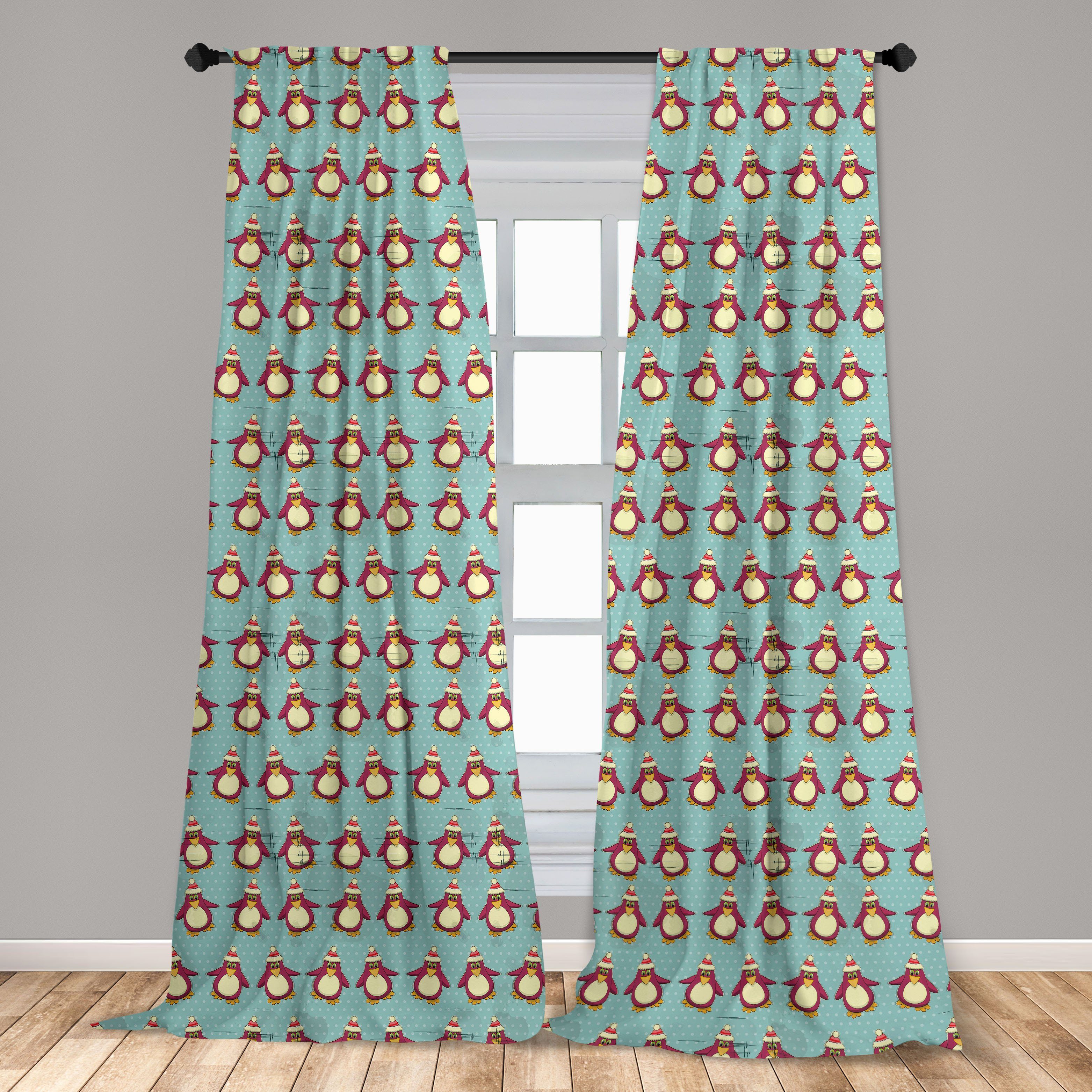 Dekor, Arctic Microfaser, Weihnachten Vorhang Gardine Penguins Abakuhaus, für Lustige Wohnzimmer Schlafzimmer