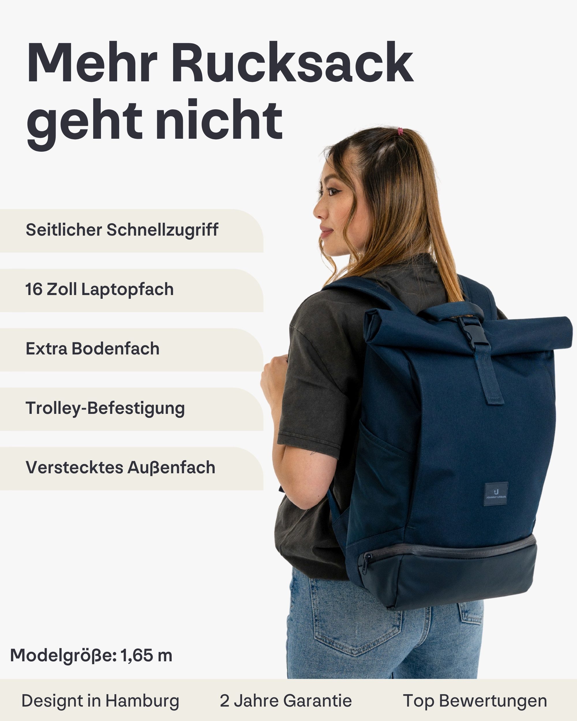 Johnny Urban Cityrucksack Allen Medium Rolltop mit Laptopfach (1-tlg), Wasserabweisend