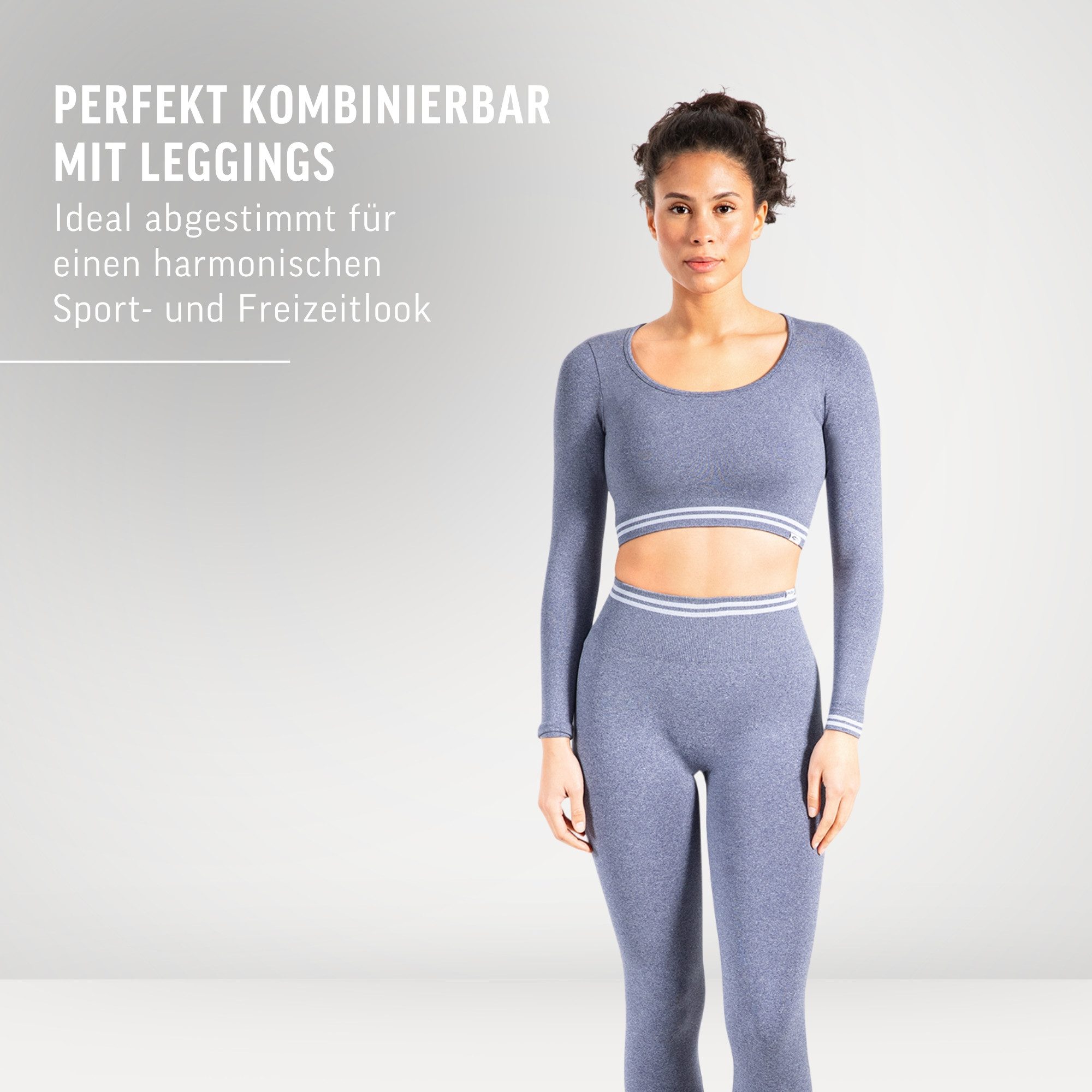 Smilodox Longsleeve Miriel, Oberteil figurbetonendes Crop Shirt Gym & Alltag Figurformend Elastisch Sicherer Halt mit Streifen an Bund und Ärmel
