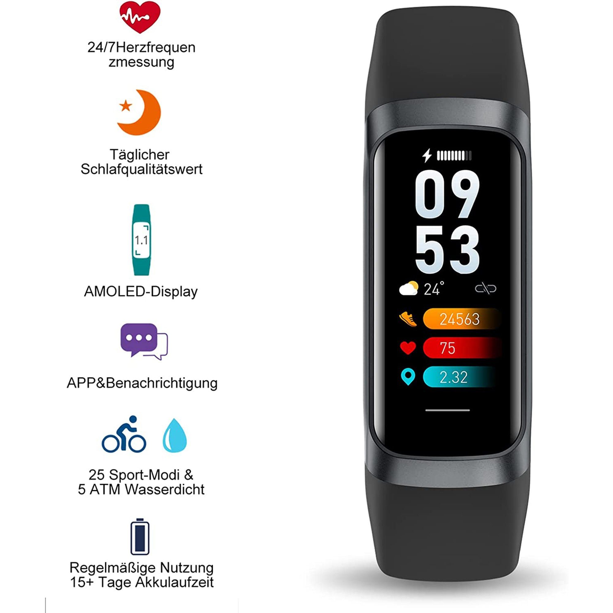 Mutoy Smartwatch, Fitness Tracker Uhr für Anruffunktion 5 Schlaf-Monitor, Activity Kalorien-Tracker,Schrittzähler SpO2, Herren Damen Wasserdicht Messgerät Schwarz Fitness iOS, mit ATM Tracker, Schrittzähler für mit Blutdruck Tracker Pulsuhr IP68 Android Smartwatch