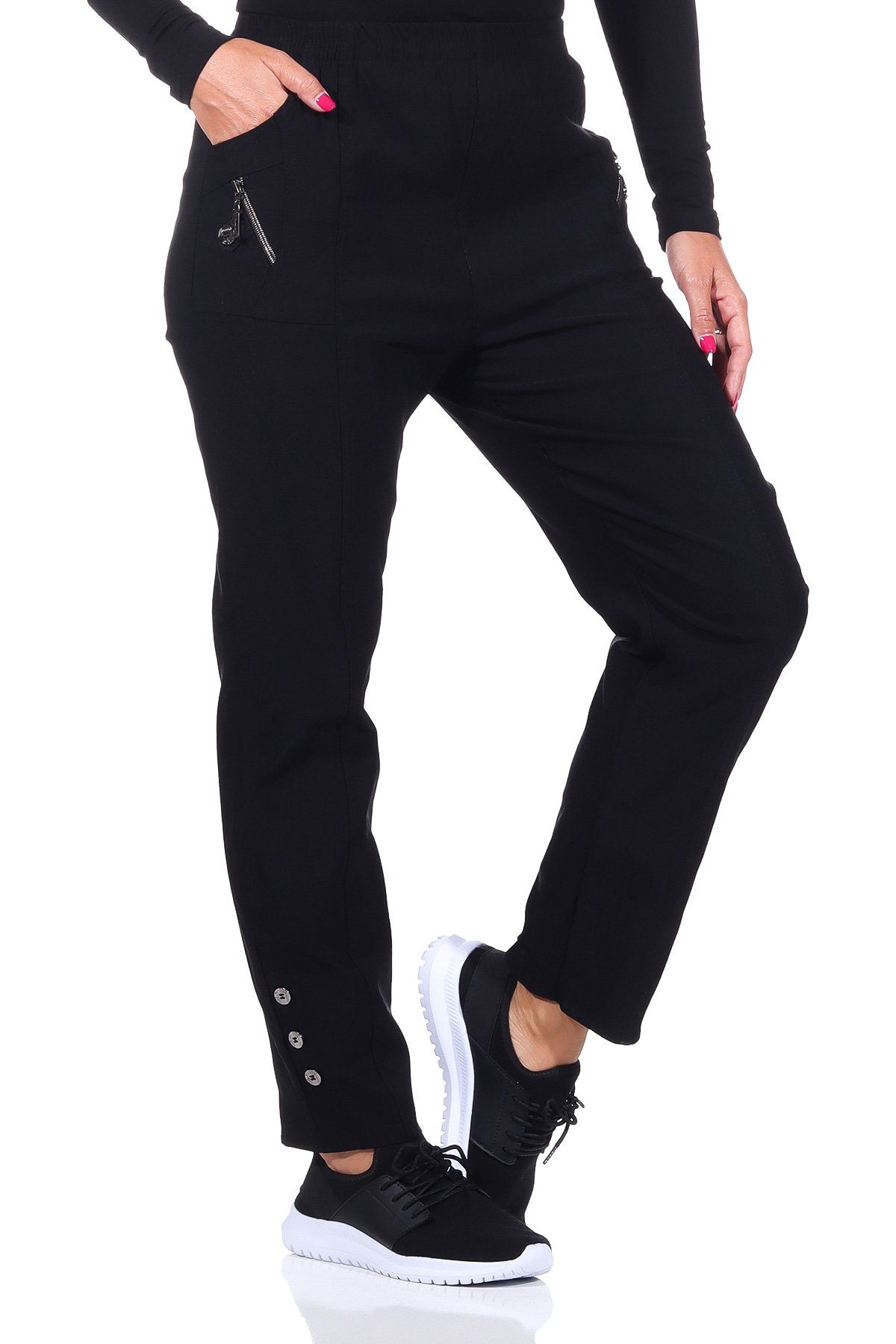 Aurela Damenmode Thermohose Schlupfhose für Damen Übergangshose mit leichtem Thermofleece (1-tlg) auch in großen Größen erhältlich, für milde Herbst-/Wintertage Schwarz