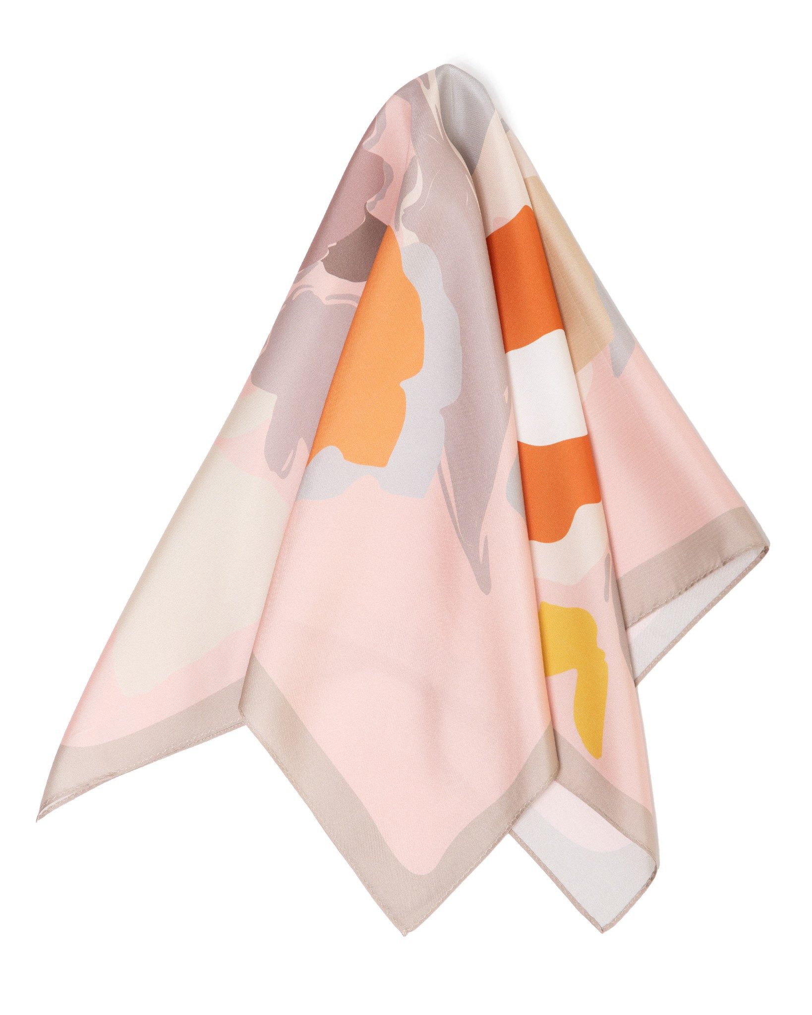 MayTree Seidentuch Premium Twill-Seide quadratisch 64x64cm, Wiesenblumen aprikose, (Stück), Twill-Seidentuch mit abstraktem Blumenmuster